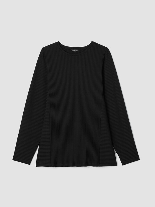 Textured Stretch Rib Round Neck Long-Sleeve Top