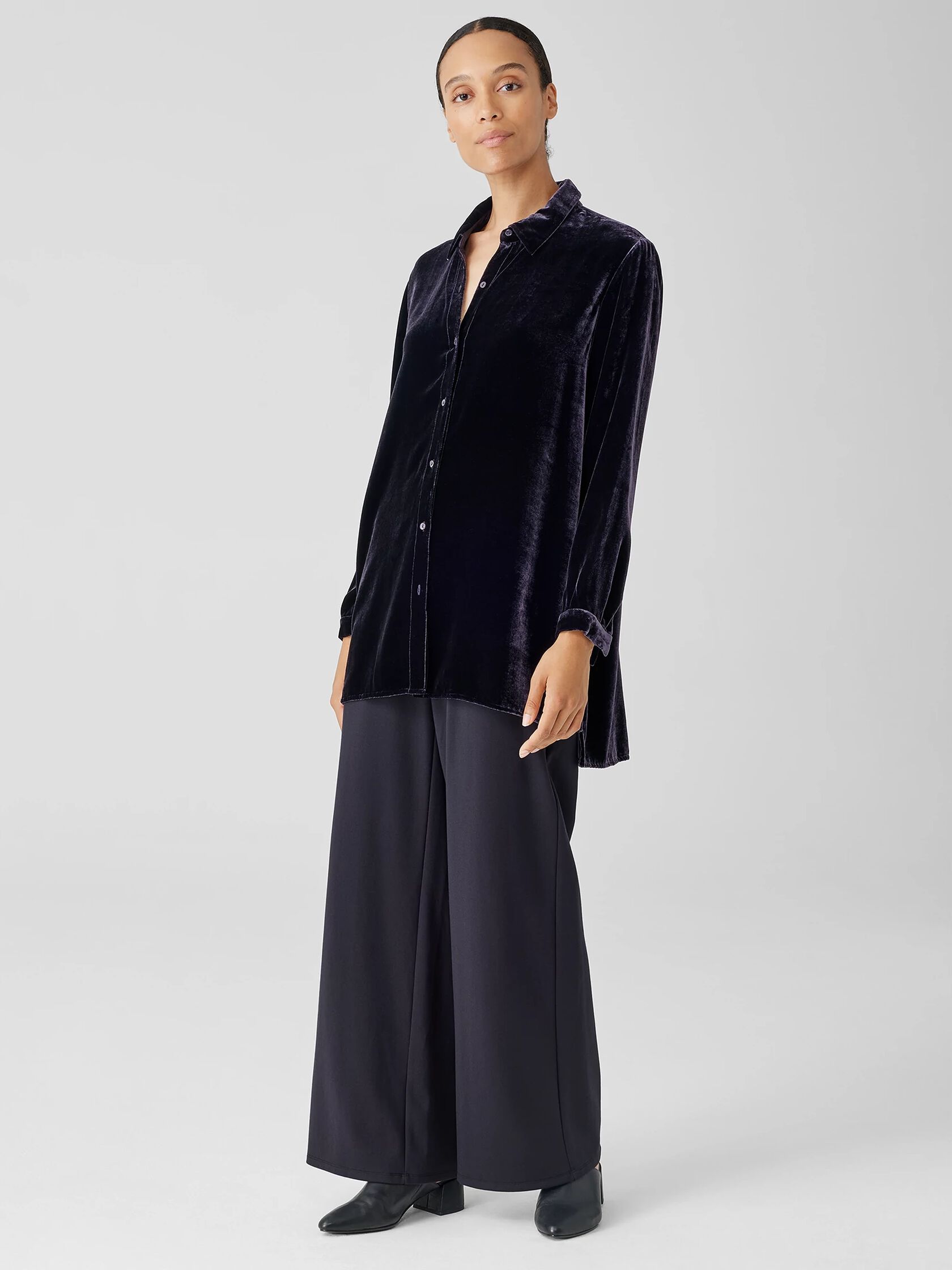 Velvet Classic Collar Long Shirt