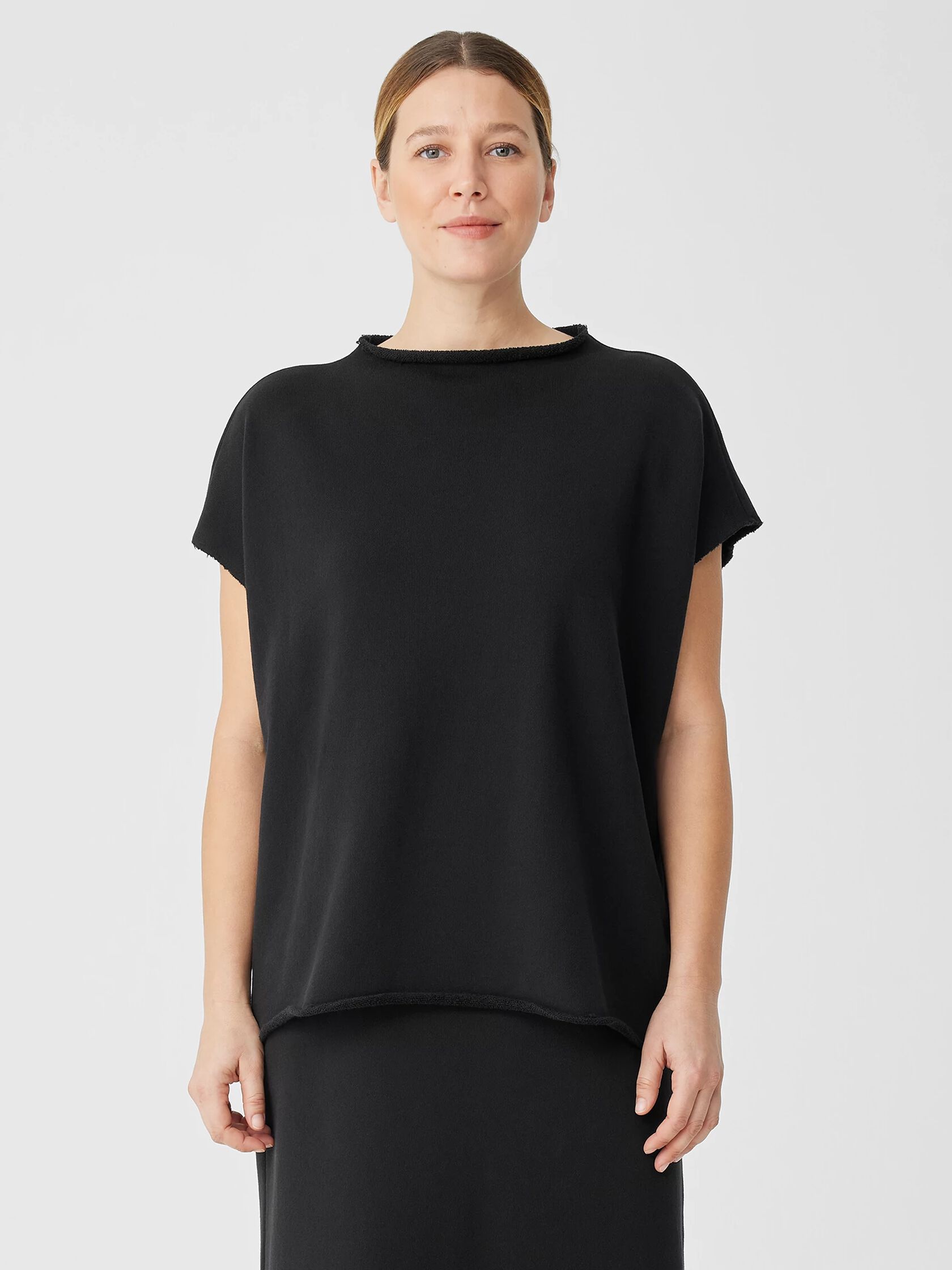 Organic Cotton French Terry Funnel Neck Top | EILEEN FISHER