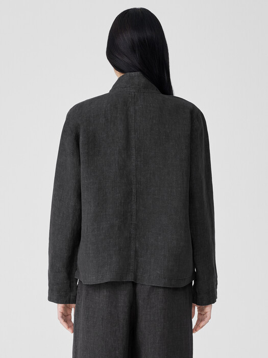 Washed Organic Linen Délavé High Collar Jacket