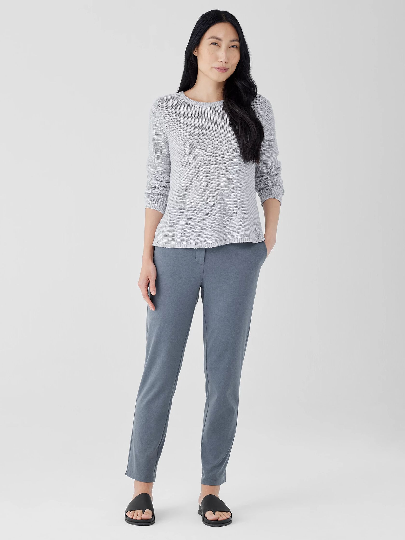 Cotton Blend Ponte High-Waisted Slim Pant