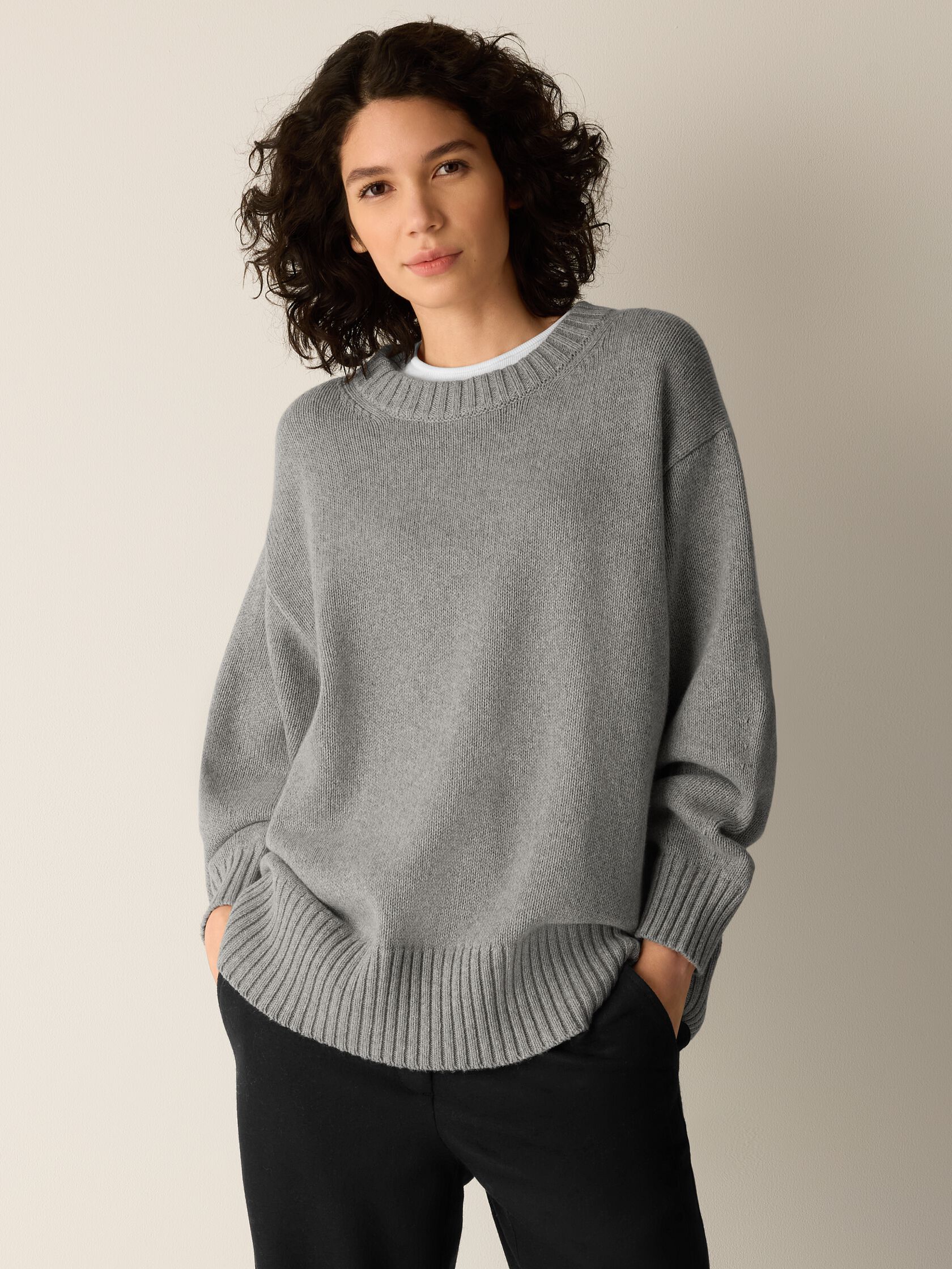 Cotton & Recycled Cashmere Crew Neck Long Top