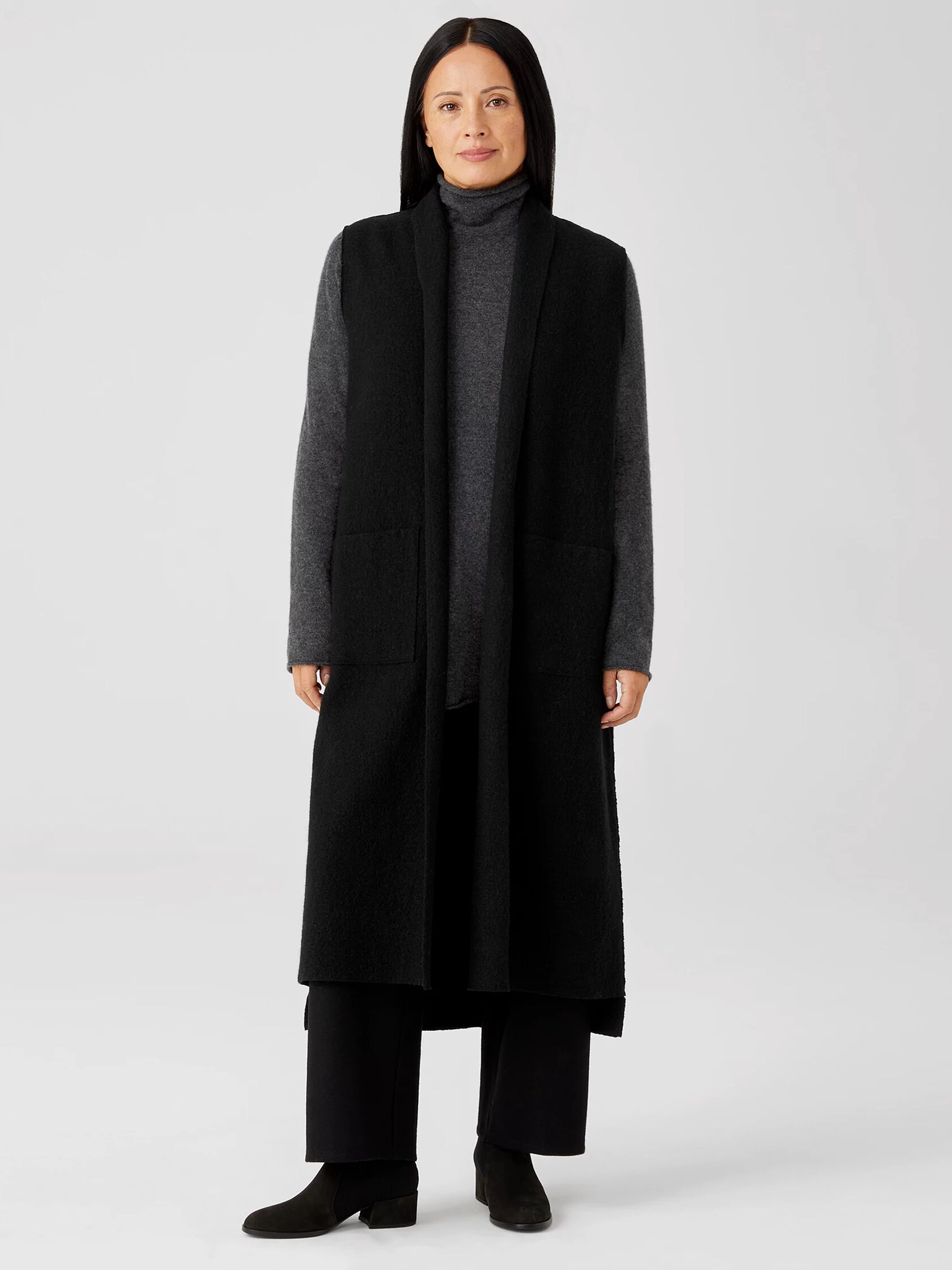 Lightweight Boiled Wool Long Vest in Responsible Wool