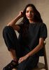 Cotton Blend Stripe Stitch Bateau Neck Top