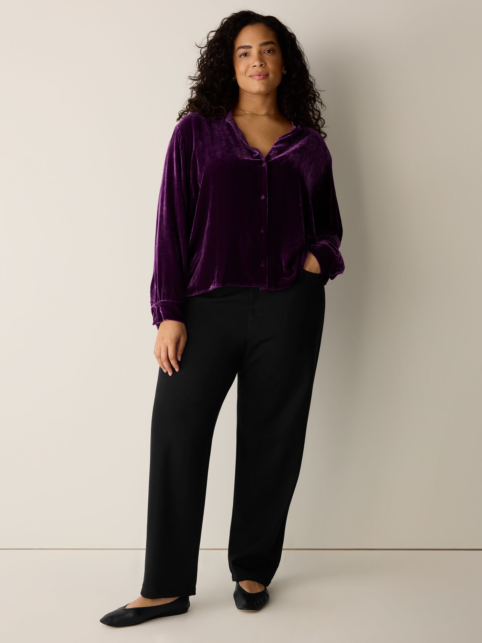 Velvet Band Collar Shirt