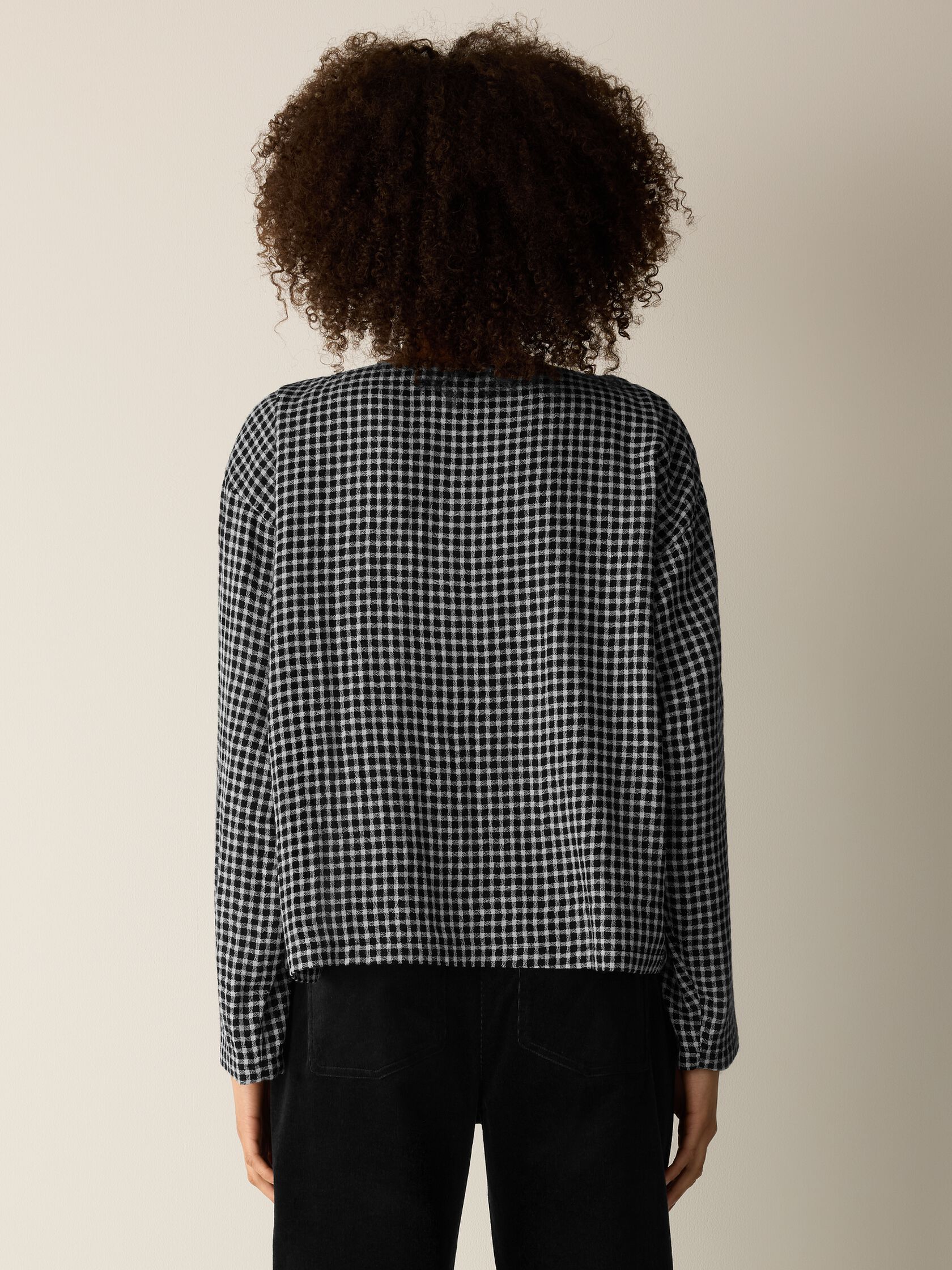Wool Cotton Check Bateau Neck Top