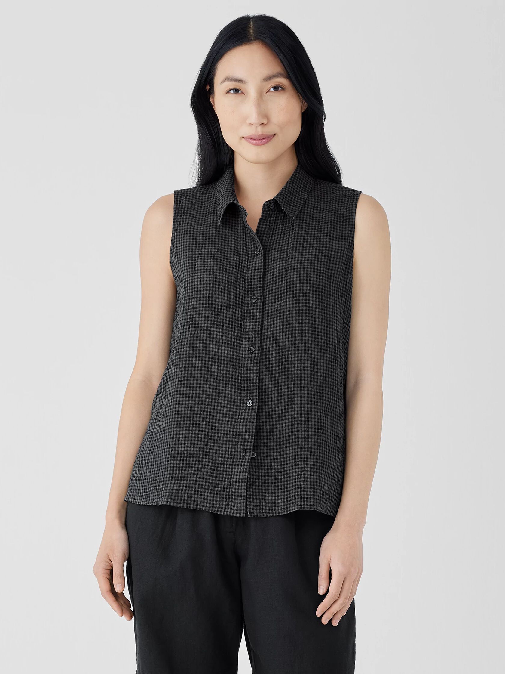 Puckered Organic Linen Sleeveless Shirt