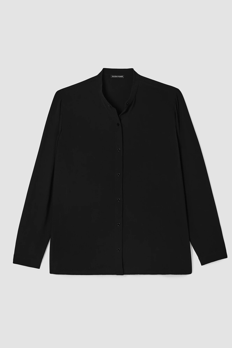 Silk Georgette Crepe Mandarin Collar Shirt Silk Georgette Crepe Mandarin Collar Shirt