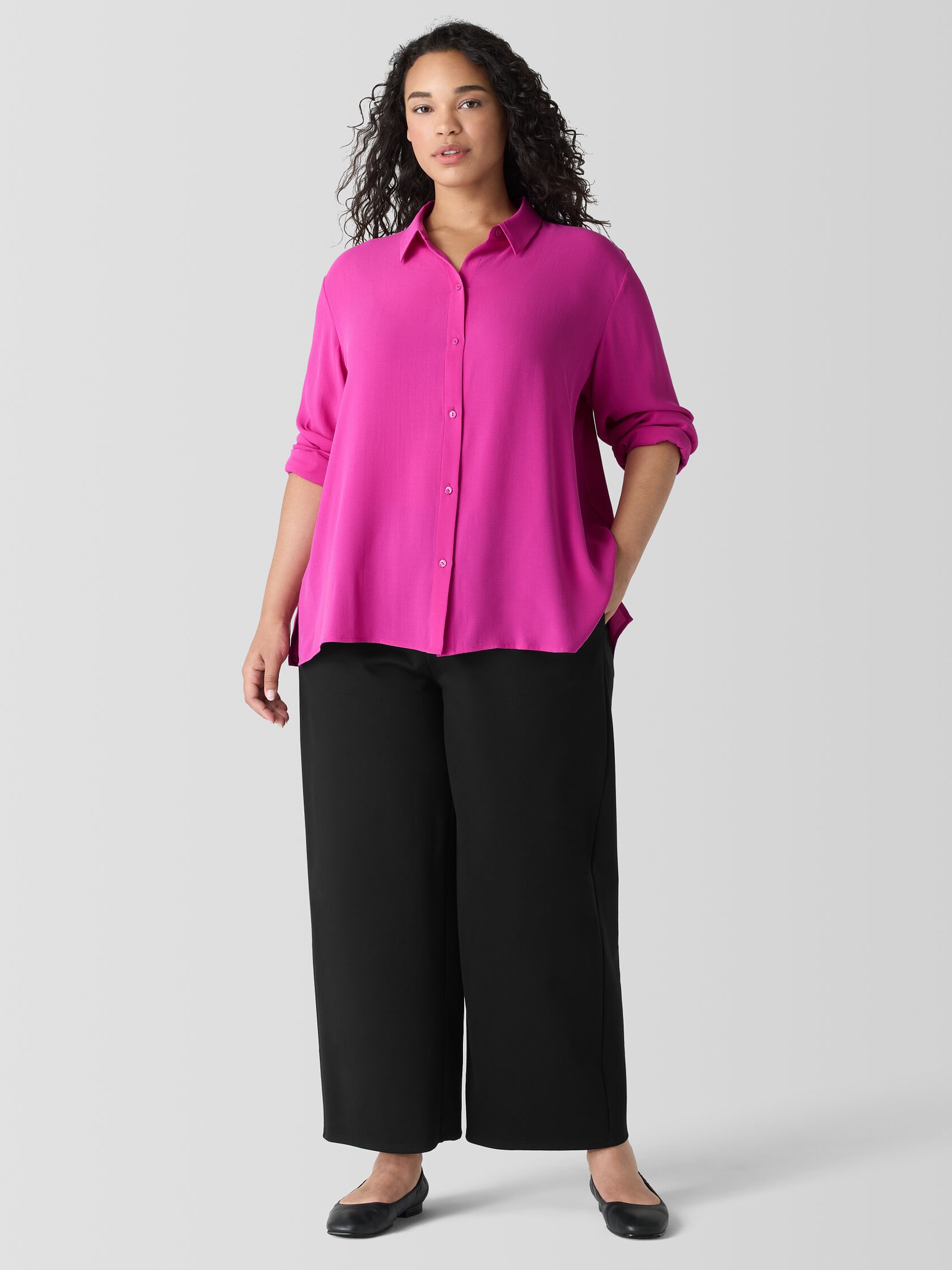 Silk Georgette Crepe Classic Collar Shirt