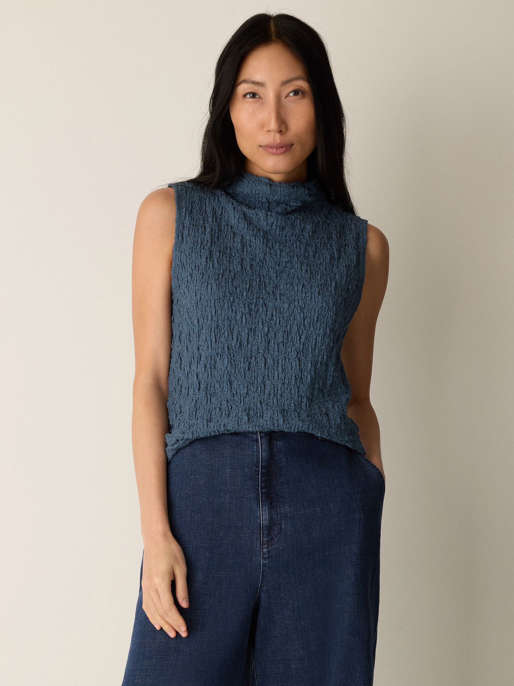 Bubble Jacquard Funnel Neck Top