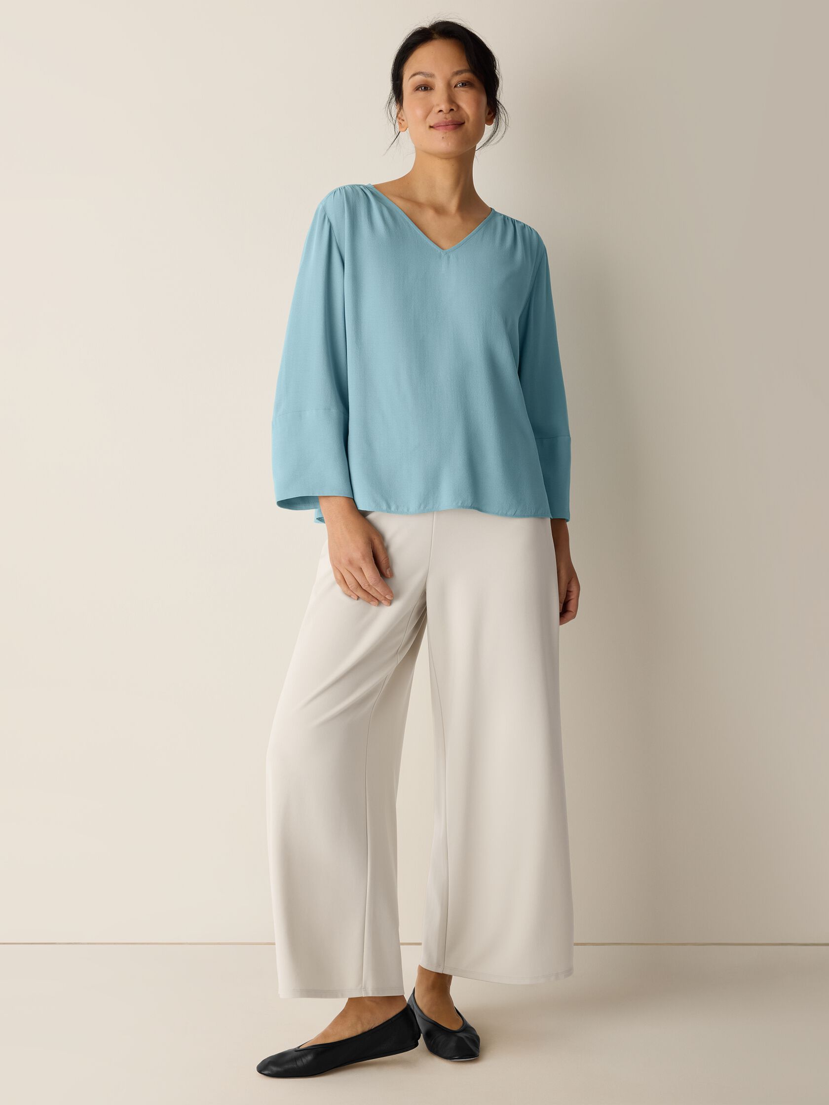 Silk Georgette Crepe V-Neck Top