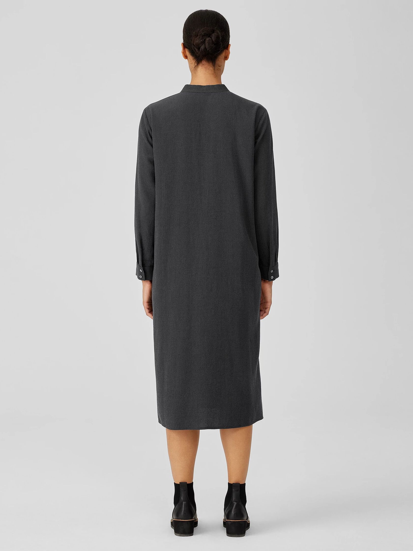Mini Check Crepe Mandarin Collar Dress