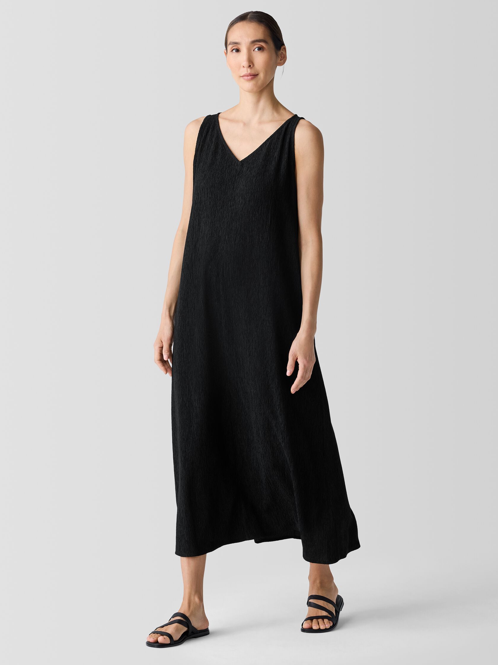 Woven Pliss&eacute; V-Neck Dress