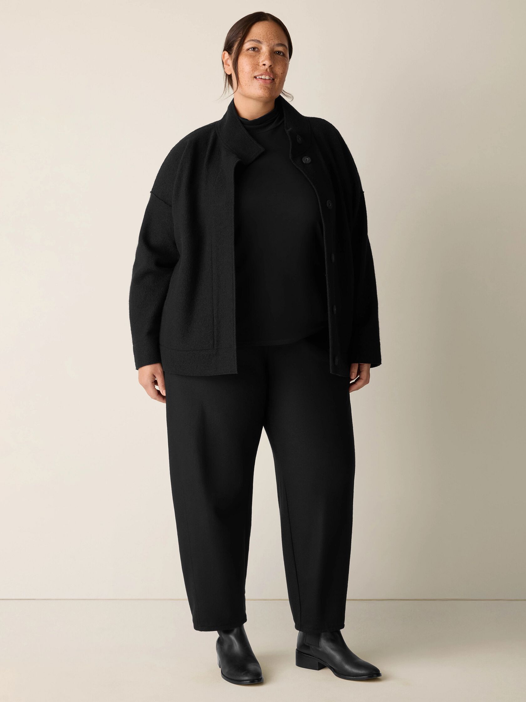 Lightweight Boiled Wool Stand Collar Jacket in Regenerative Wool