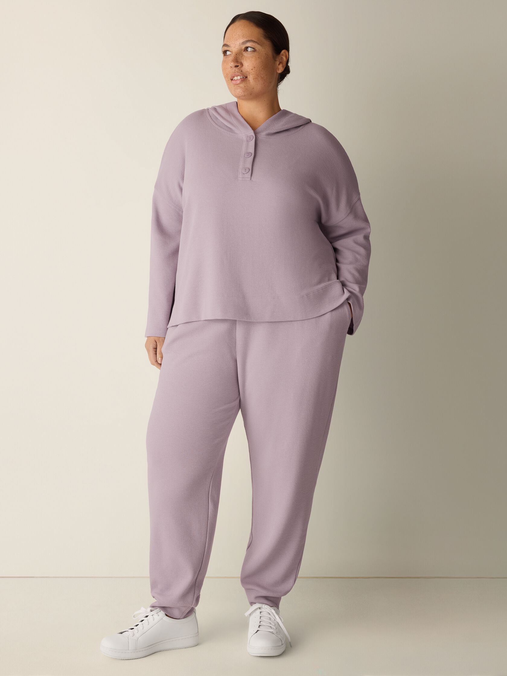 Waffle Cotton Blend Doubleknit Hooded Top