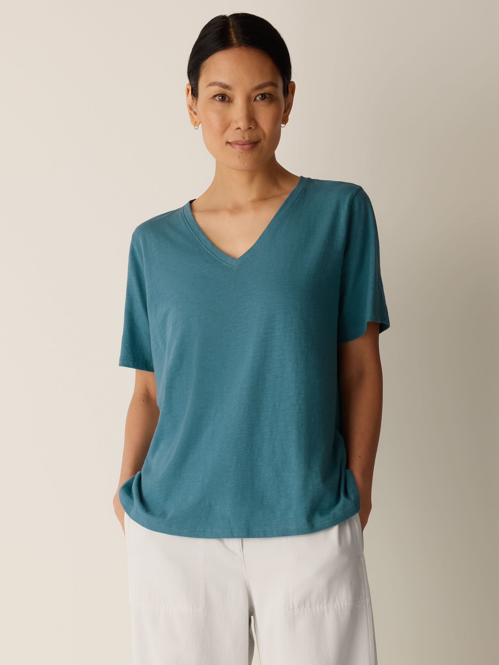 Organic Cotton Slubby Jersey V-Neck Tee