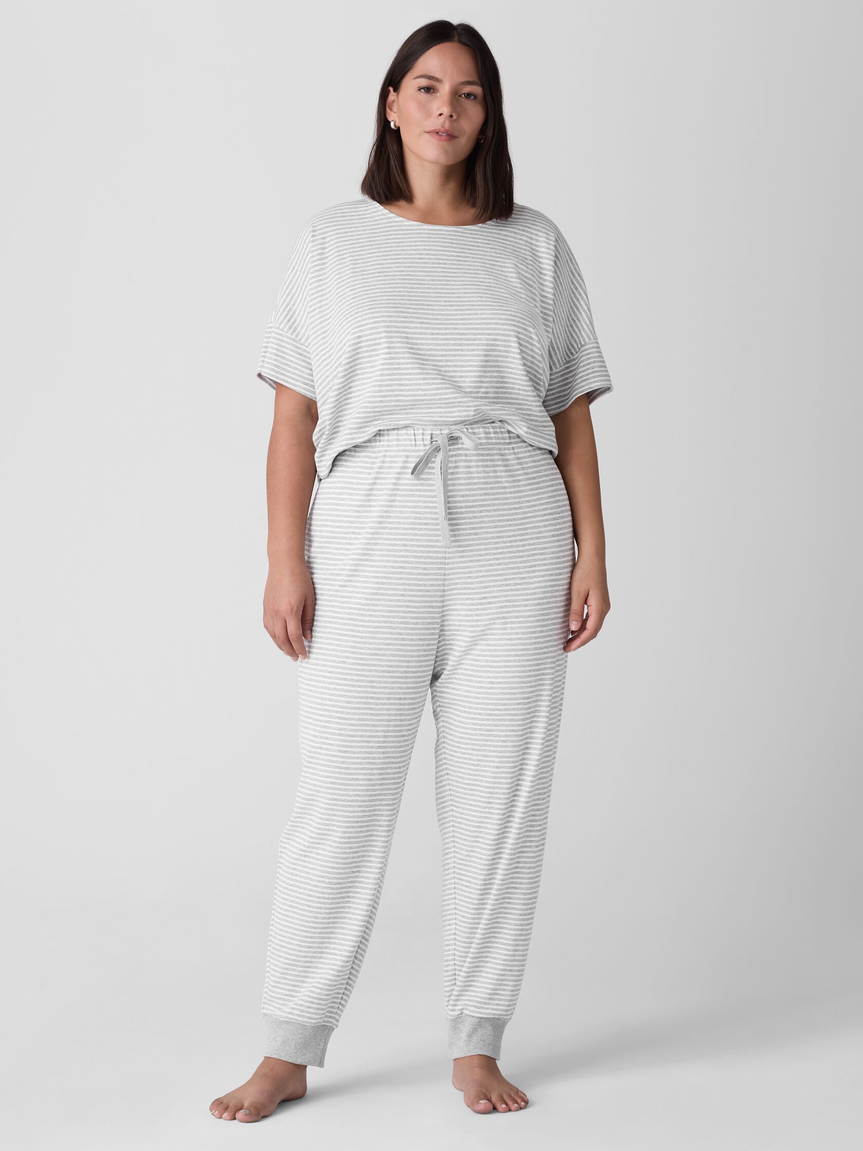 Striped Organic Cotton Interlock Jogger Sleep Pant
