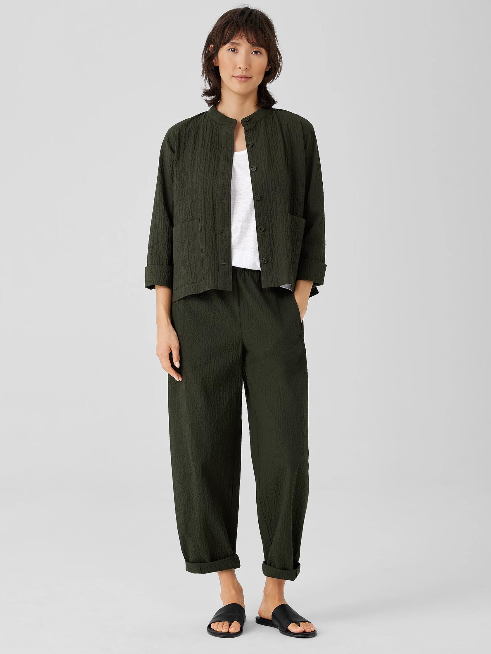 Organic Cotton Pucker Mandarin Collar Jacket