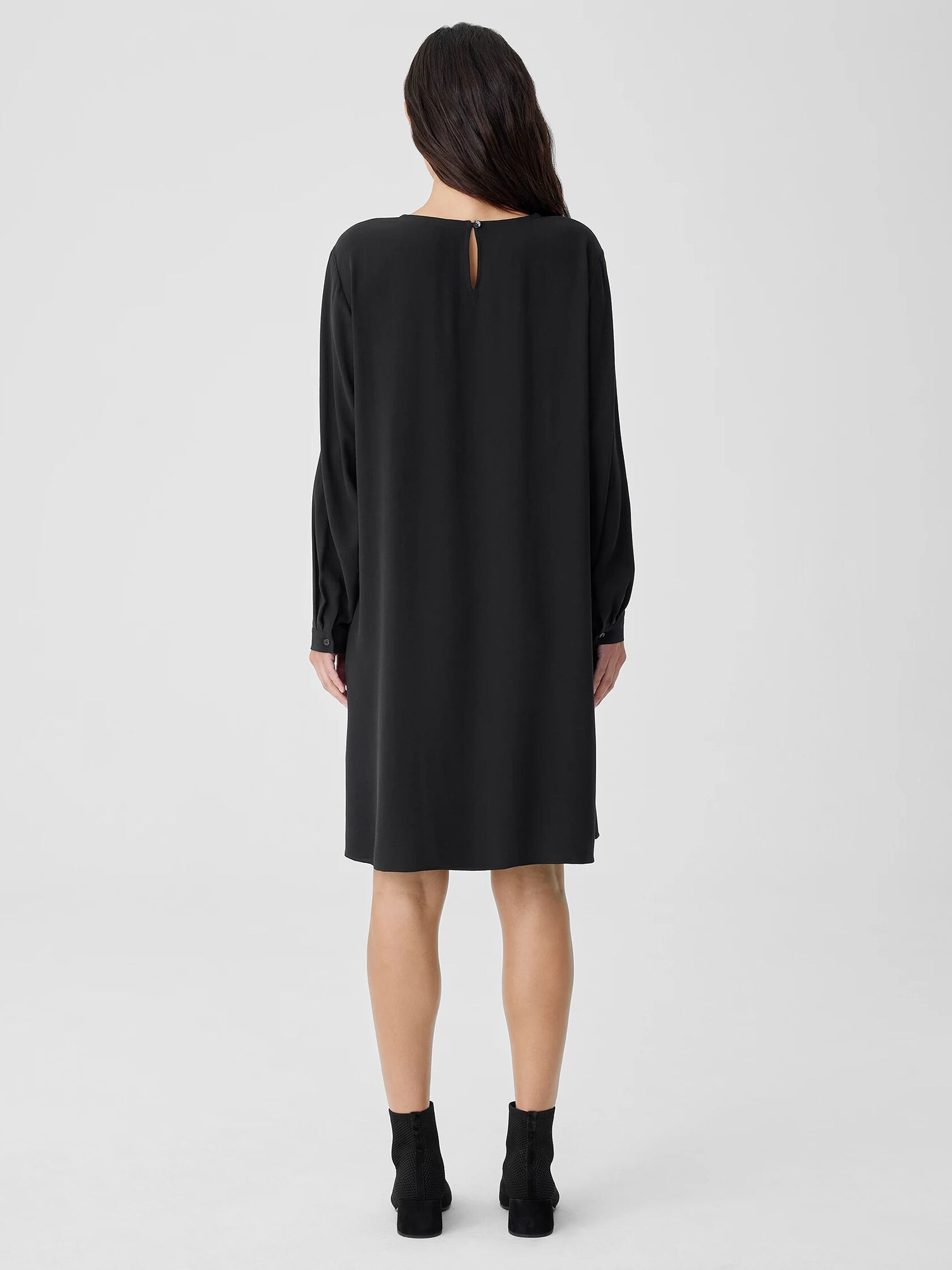 Silk Georgette Crepe Crew Neck Dress