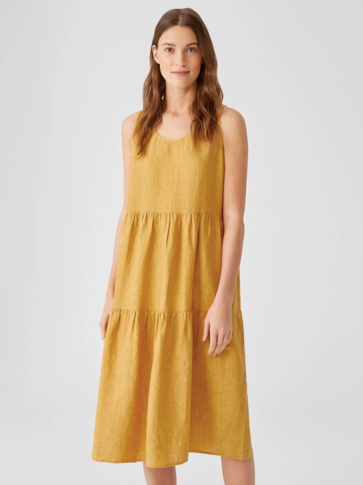 Washed Organic Linen Delave Tiered Dress | EILEEN FISHER Washed Organic Linen Delave Tiered Dress | EILEEN FISHER