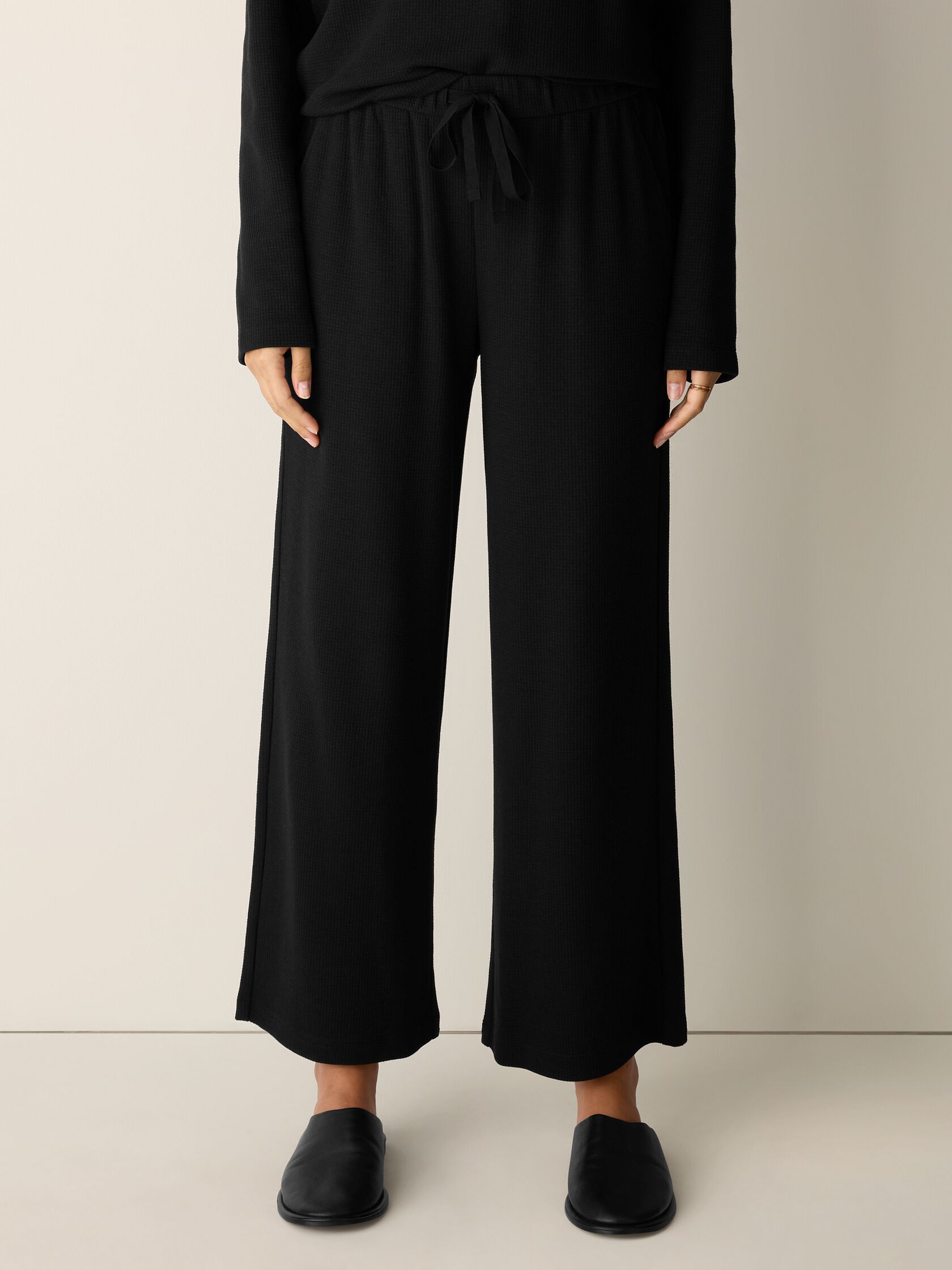 Waffle Cotton Blend Doubleknit Wide-Leg Pant
