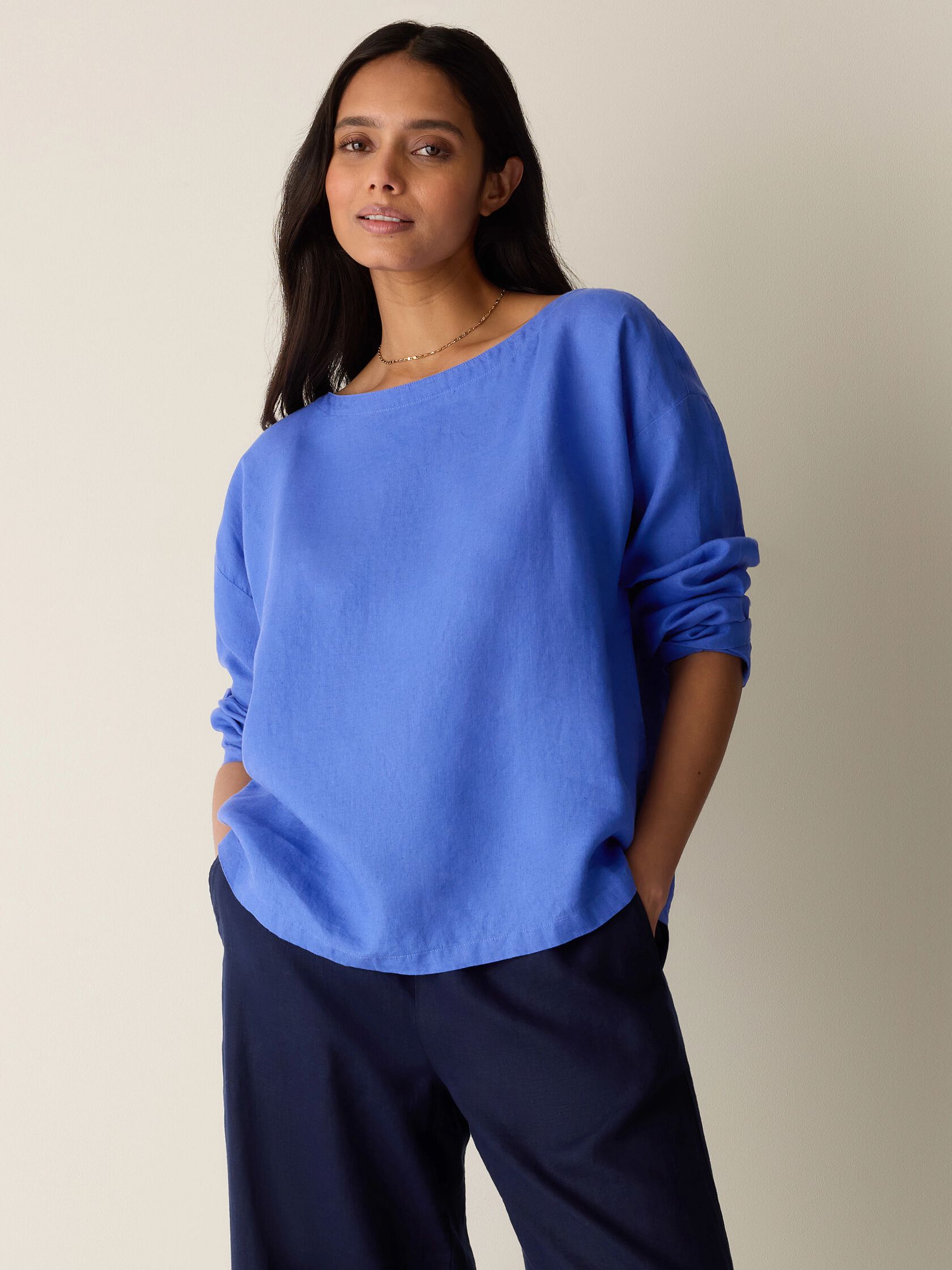 Organic Handkerchief Linen Bateau Neck Box-Top