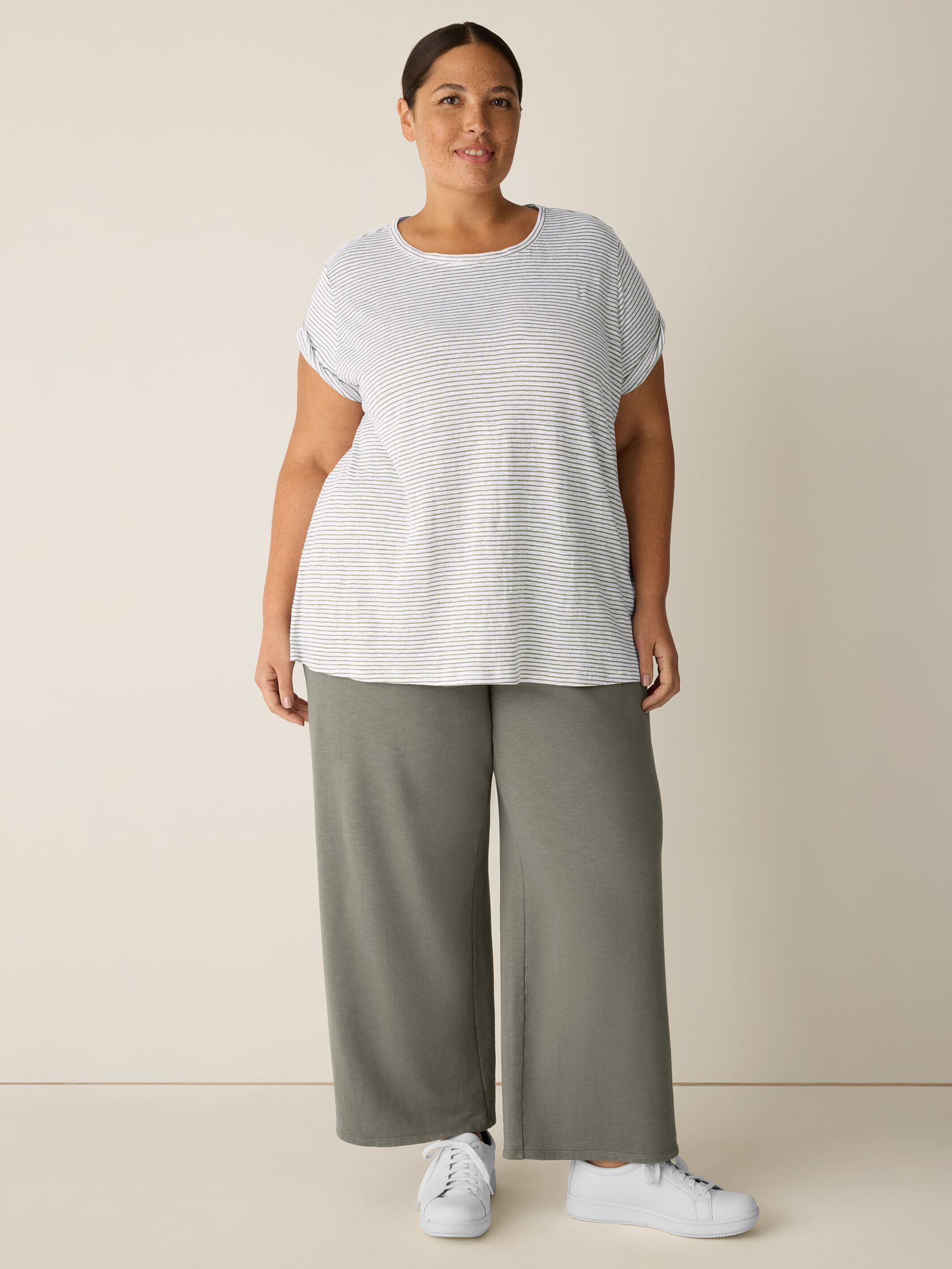 Striped Organic Linen Jersey Crew Neck Tee