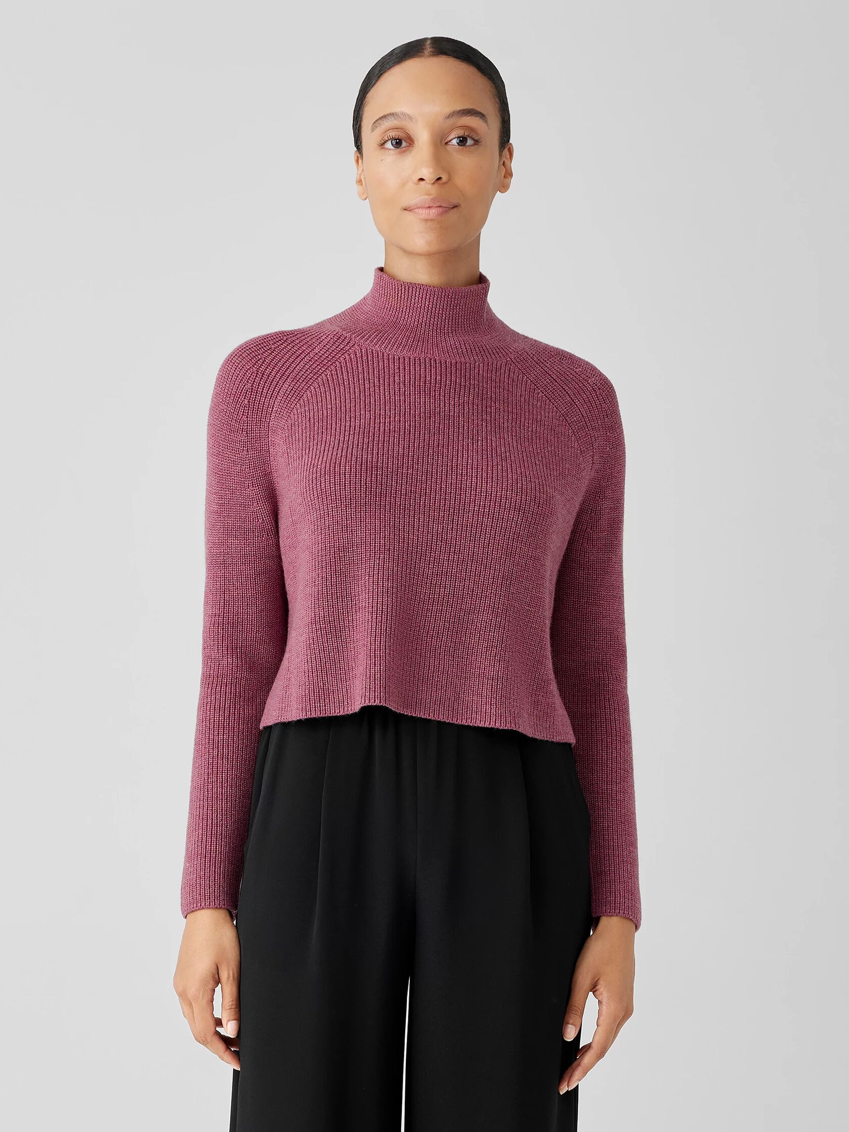 Merino Cropped Turtleneck Top in Regenerative Wool