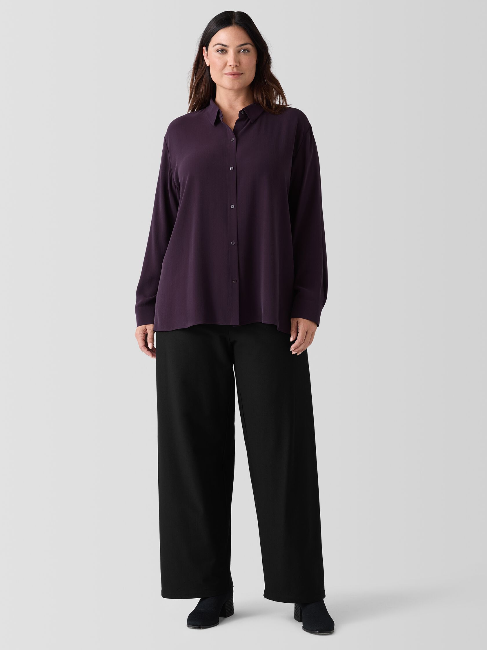 Silk Georgette Crepe Classic Collar Shirt