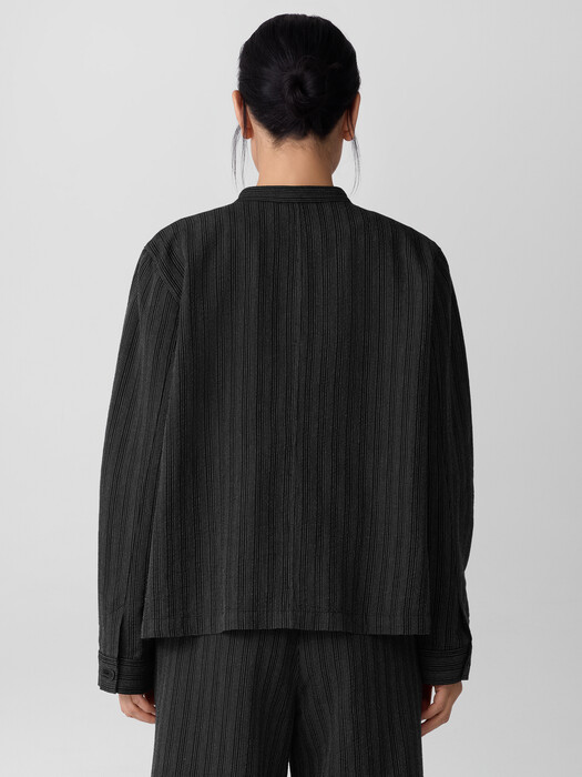 Cotton Blend Stripe Stitch Shirt Jacket