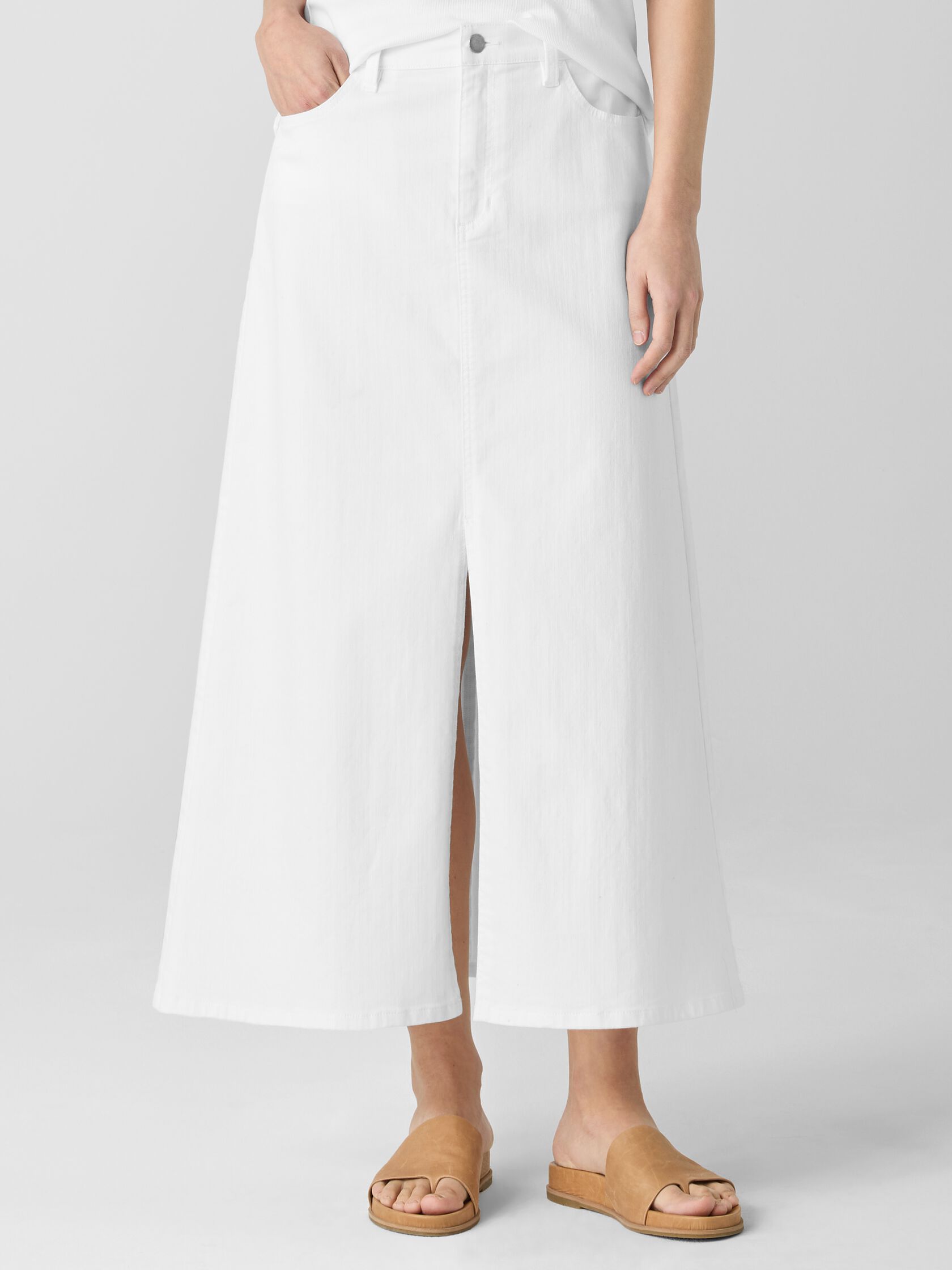 Garment-Dyed Organic Cotton Denim A-Line Skirt