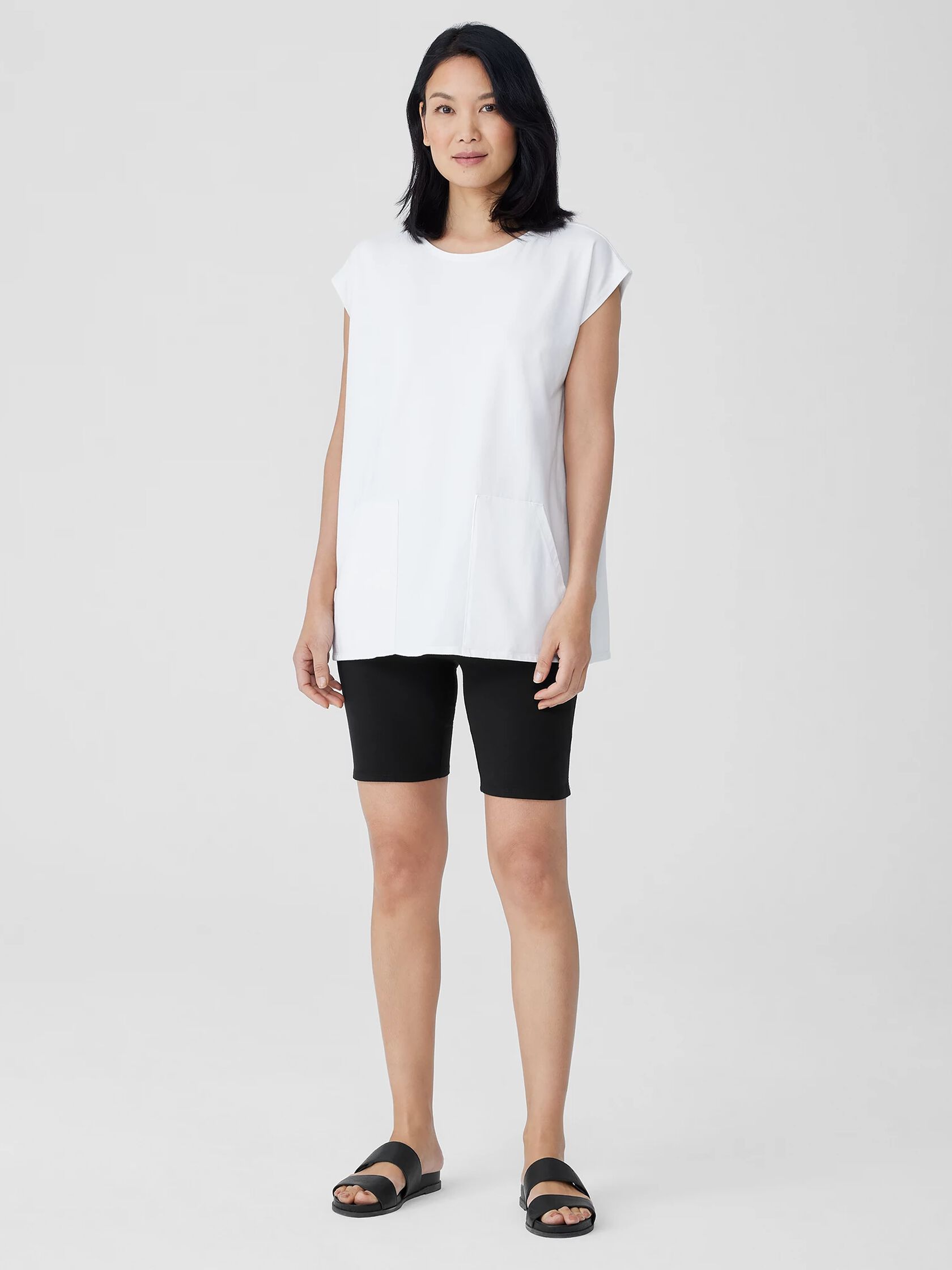 Pima Cotton Stretch Jersey Jewel Neck Top