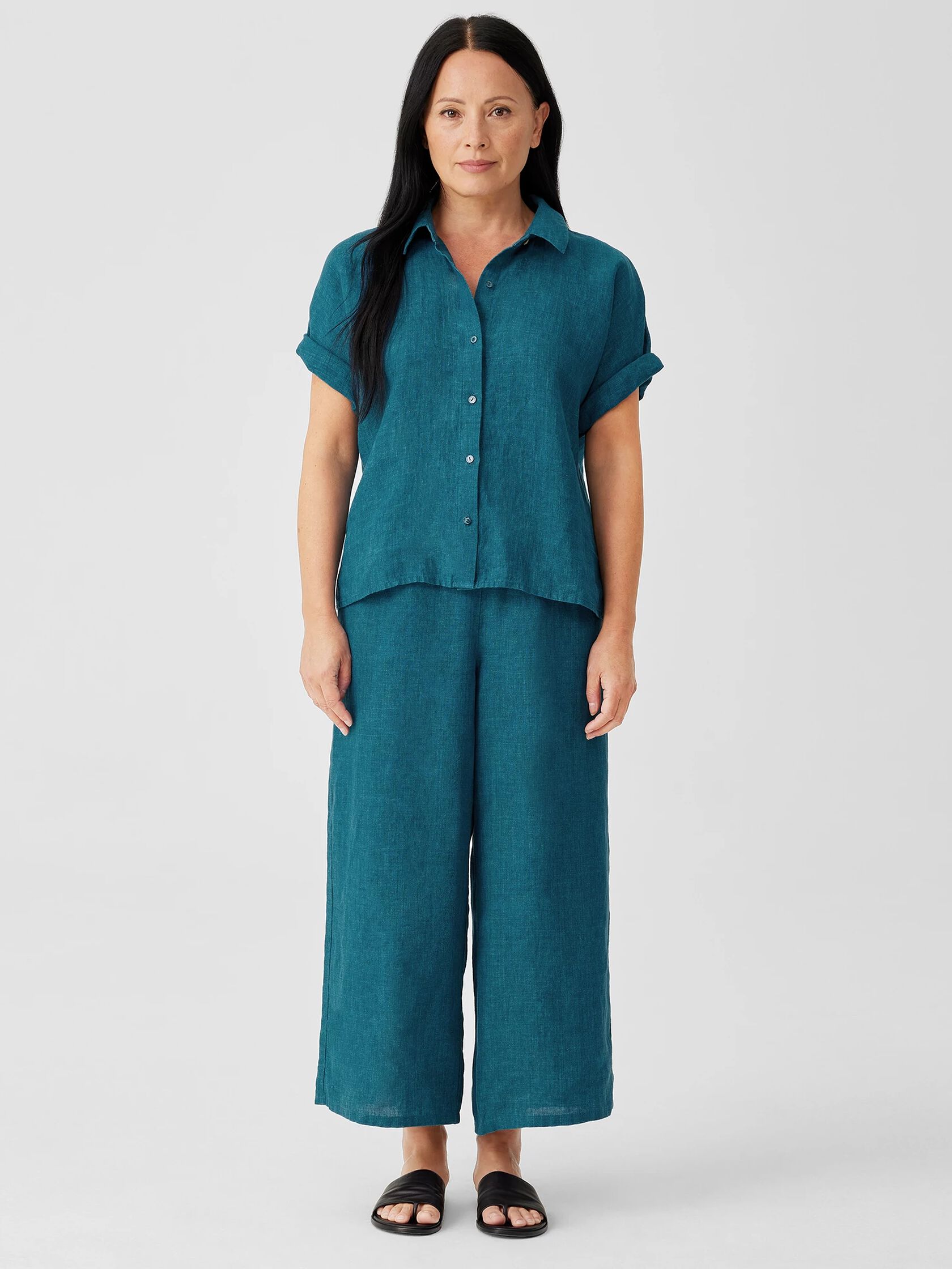 Washed Organic Linen Delave Short-Sleeve Shirt