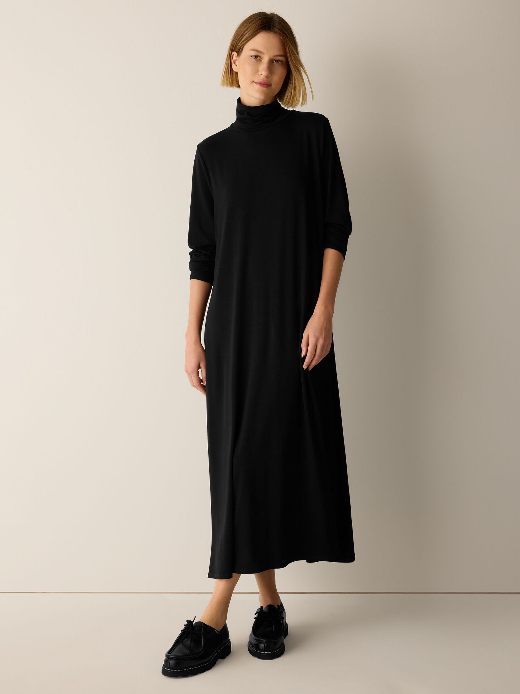 Stretch Jersey Knit Turtleneck Dress