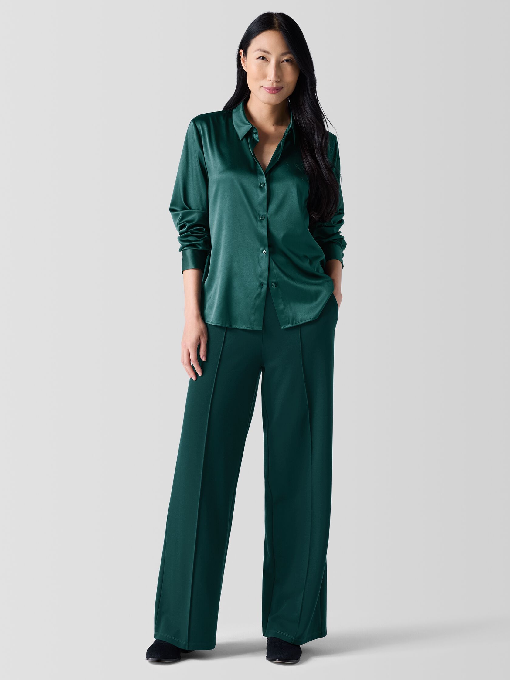 Washable Flex Ponte Pintuck Wide Pant