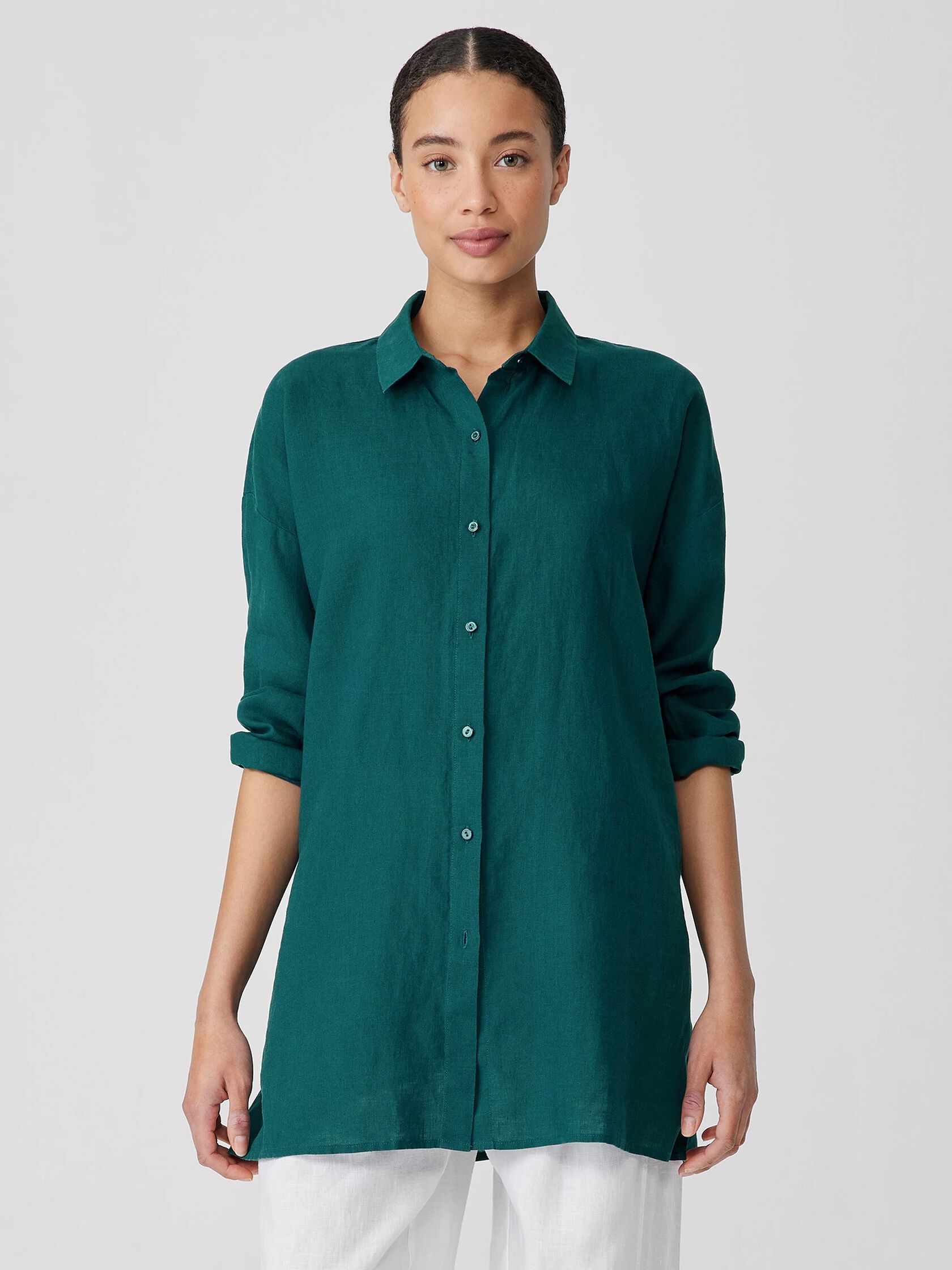 Organic Handkerchief Linen Classic Collar Long Shirt