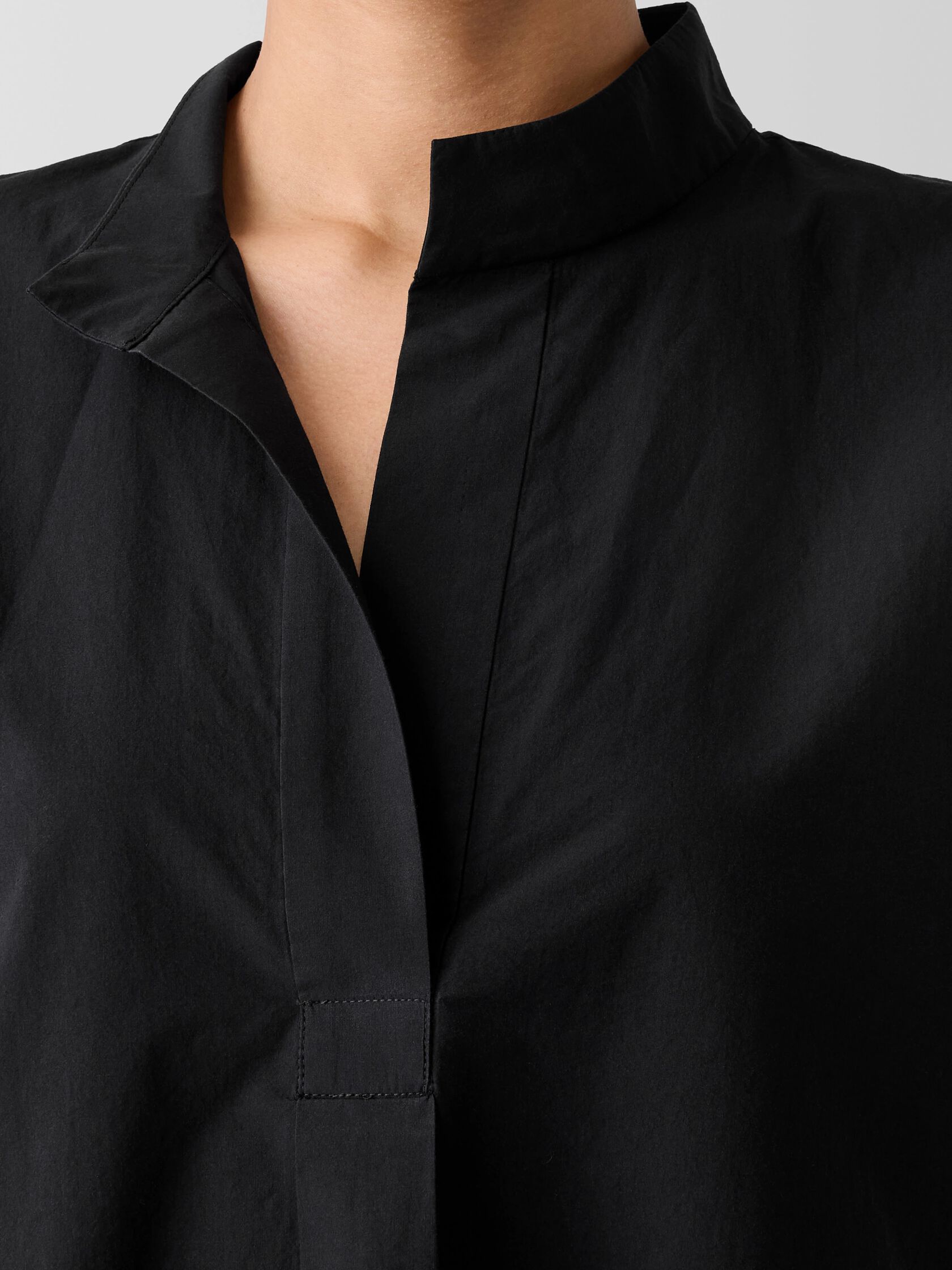 Washed Organic Cotton Poplin Stand Collar Top