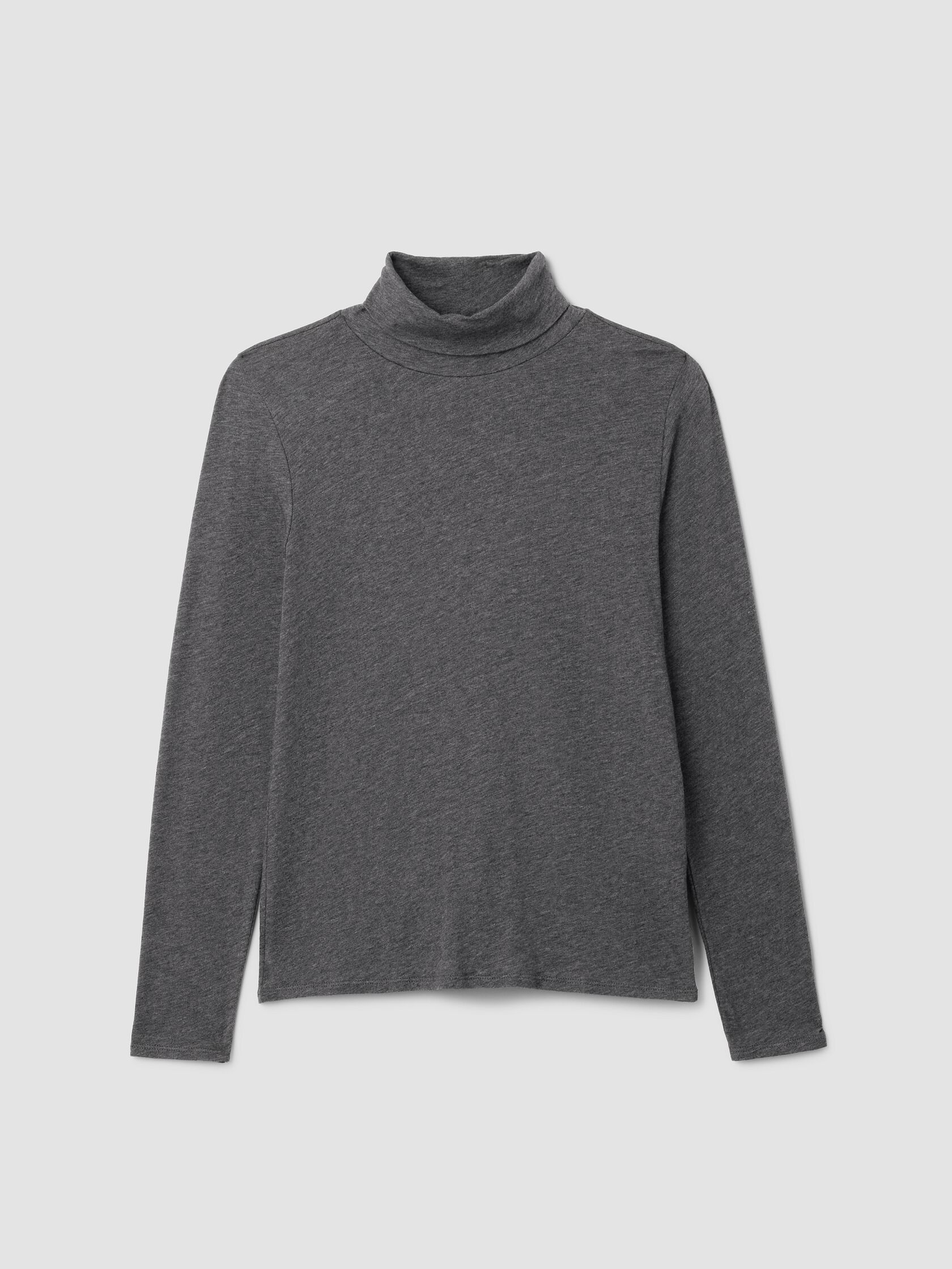 Mélange Sheer Cotton Blend Knit Turtleneck Top