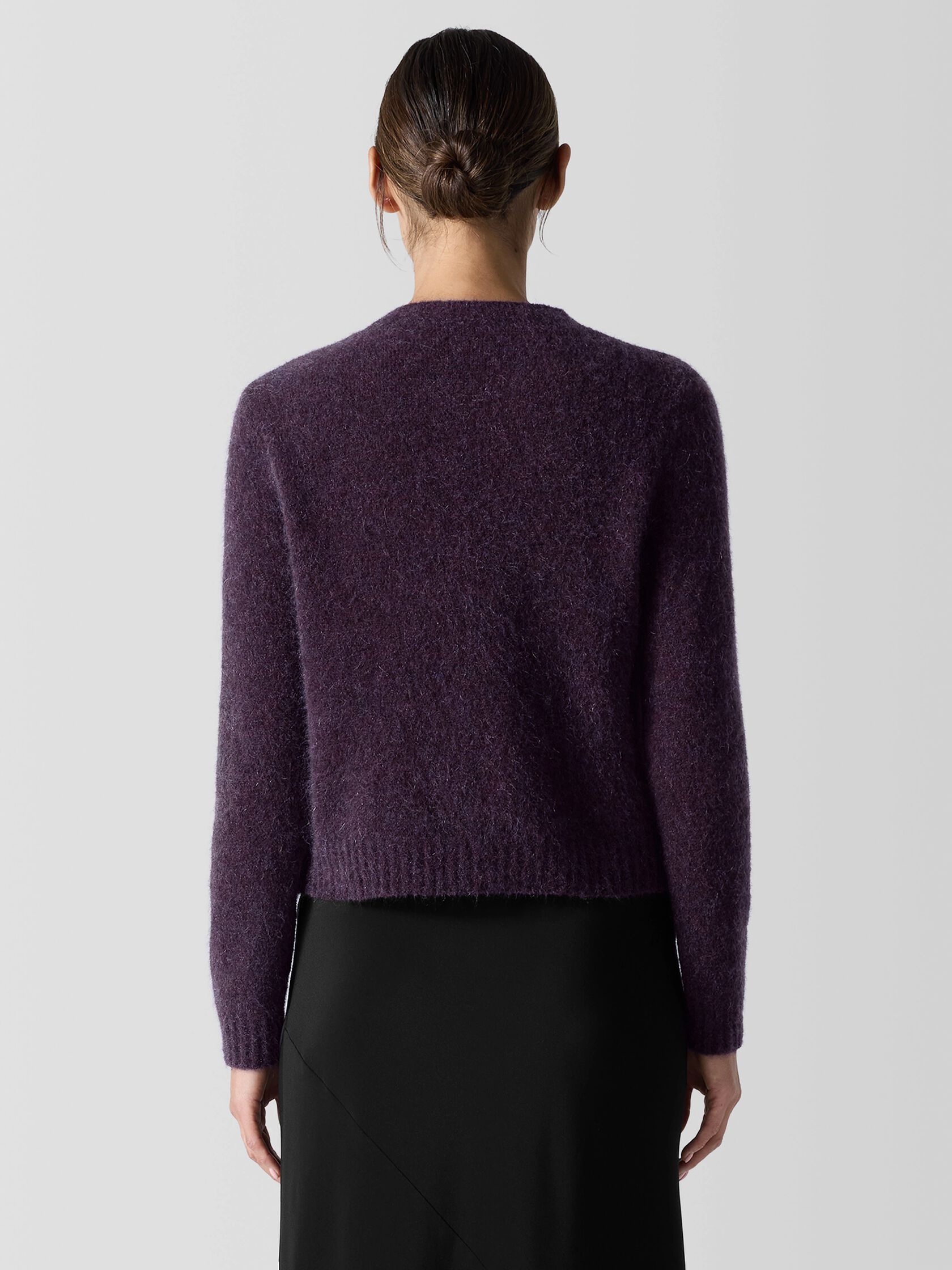 Mohair Plush Mélange Crew Neck Cardigan