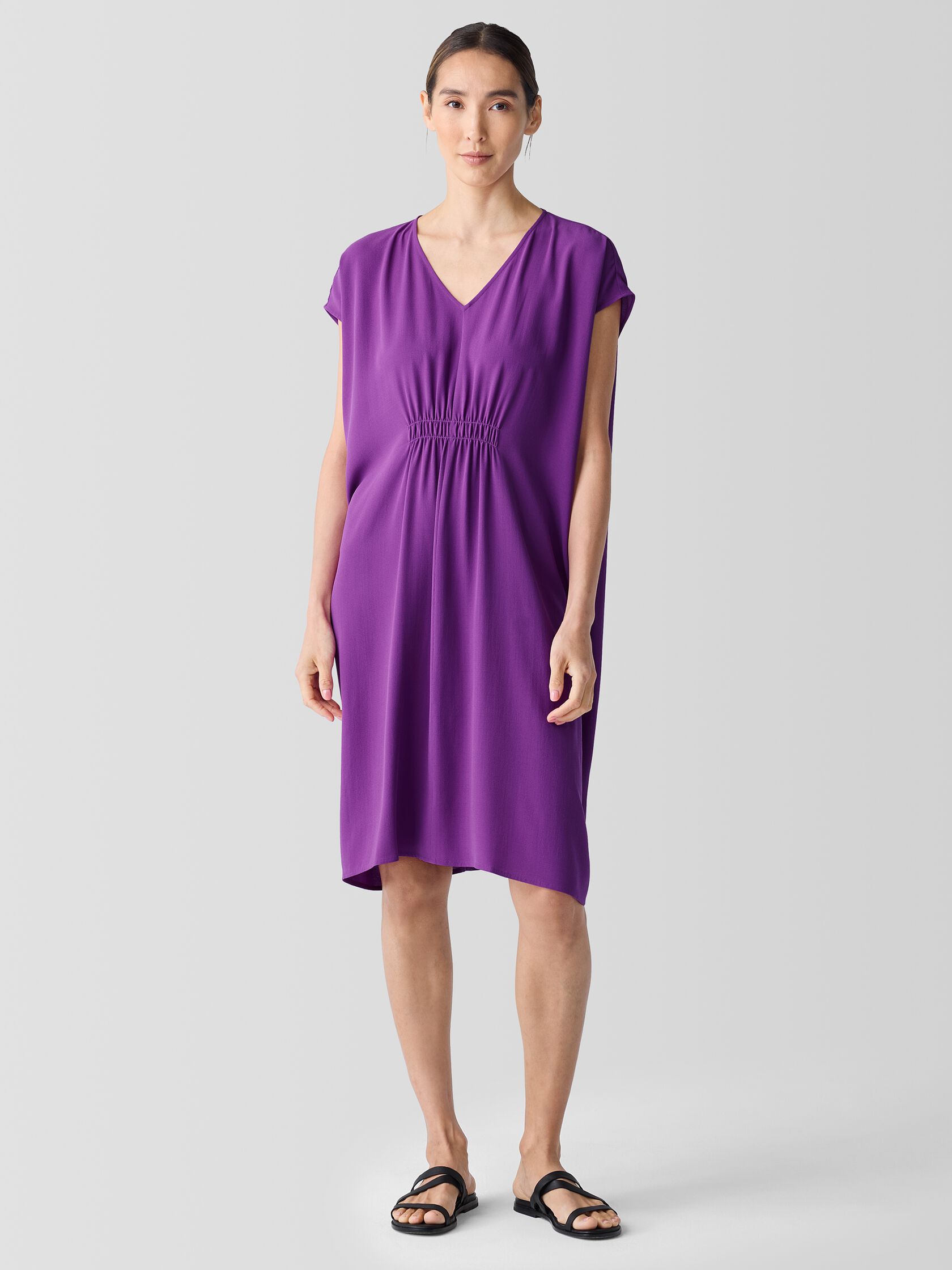 Silk Georgette Crepe V-Neck Dress