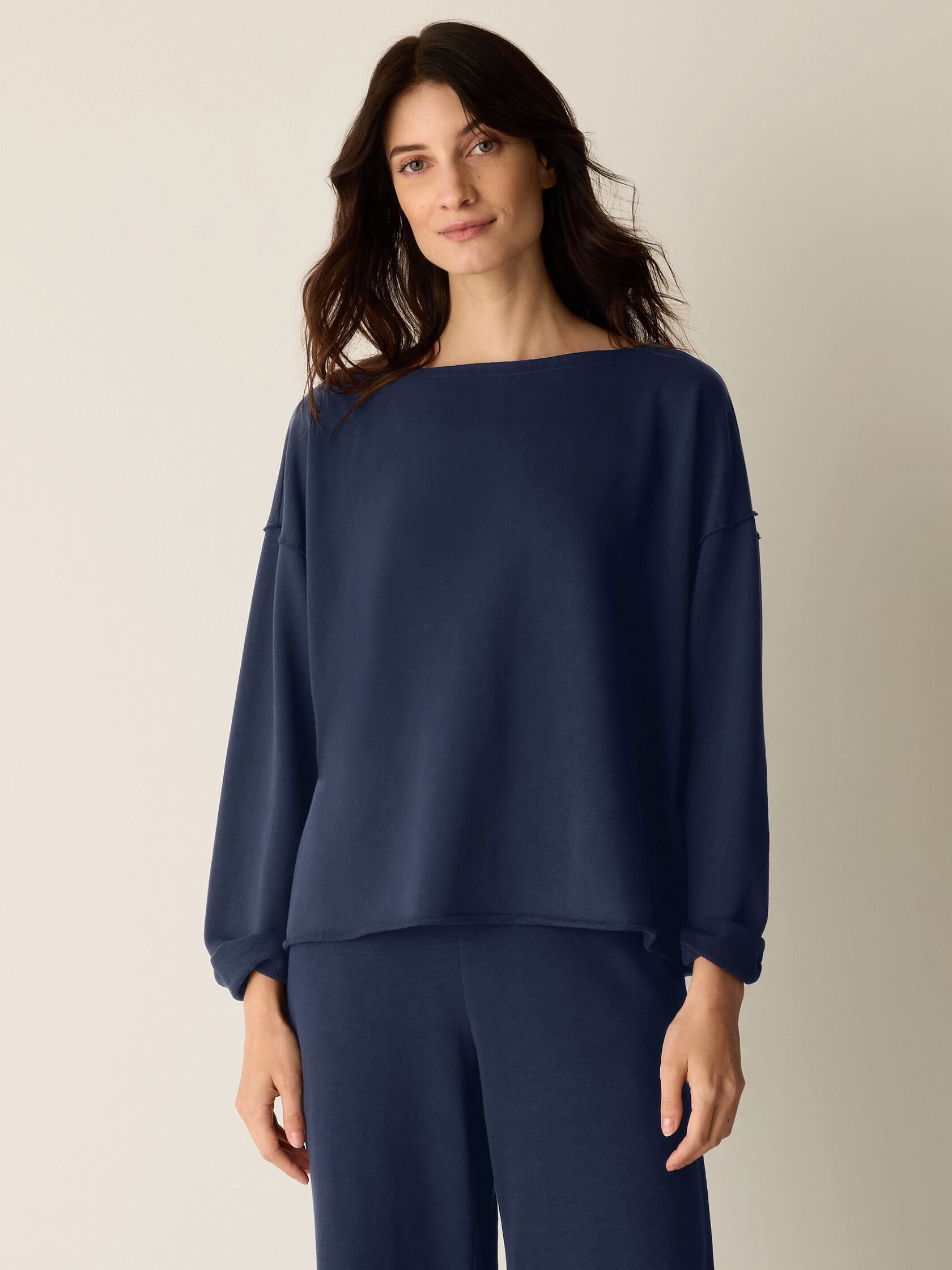 Garment-Dyed Organic Cotton Terry Bateau Neck Box-Top