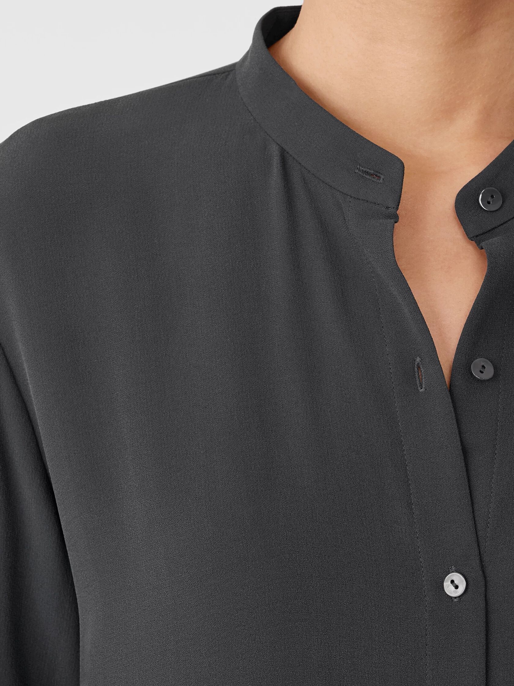 Silk Georgette Crepe Mandarin Collar Shirt