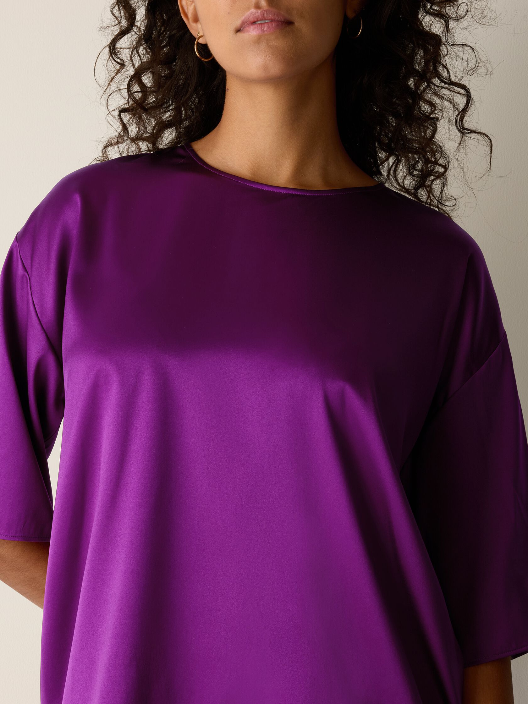 Stretch Silk Charmeuse Round Neck Top