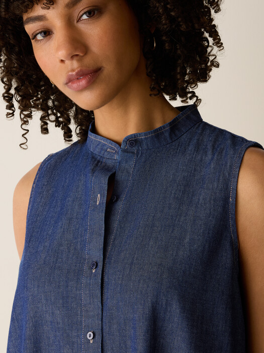 eileen fisher denim shirt dress Eileen Fisher Long Sleeve Button Front Denim Shirt Dress - Size M