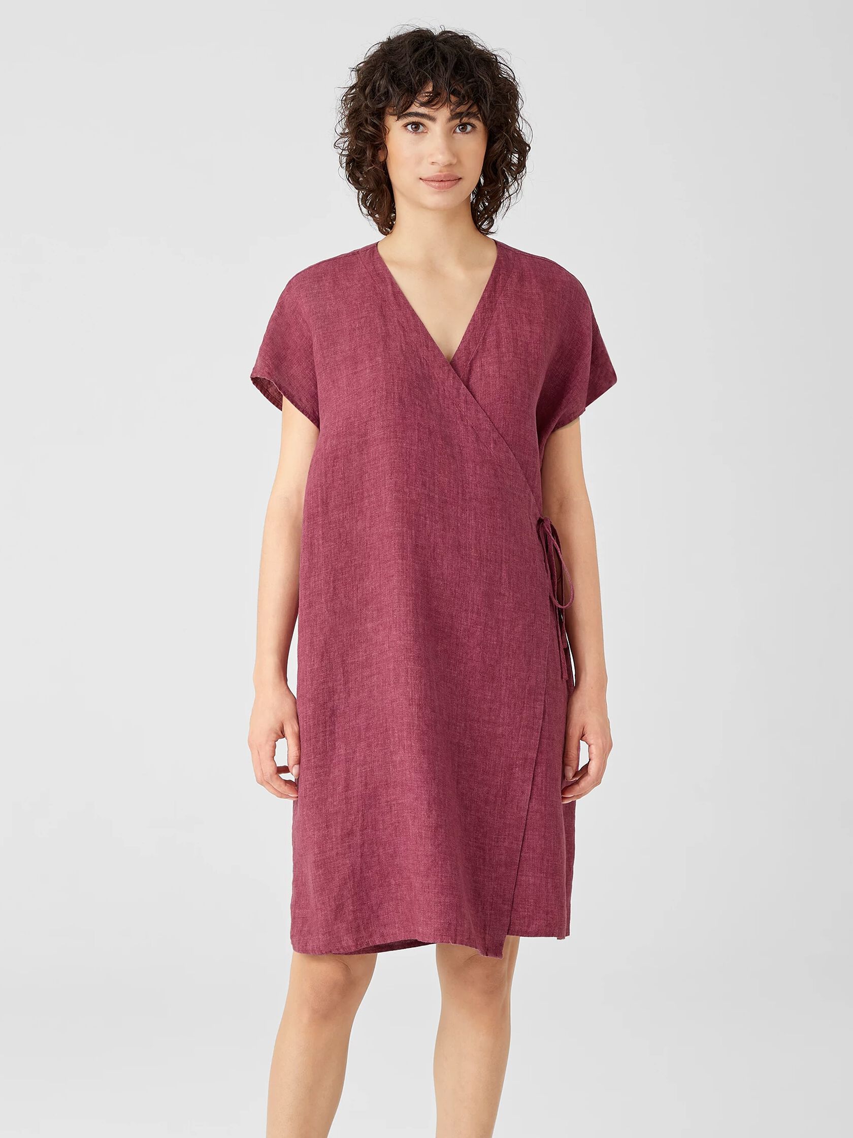 Washed Organic Linen Delave Wrap Dress