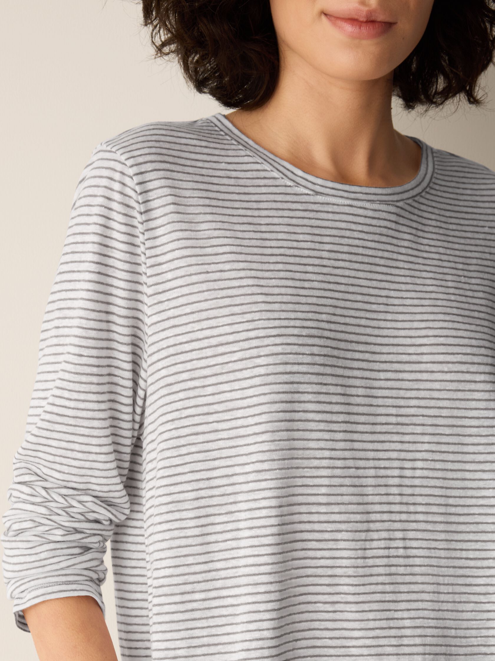 Striped Organic Linen Jersey Long-Sleeve Tee