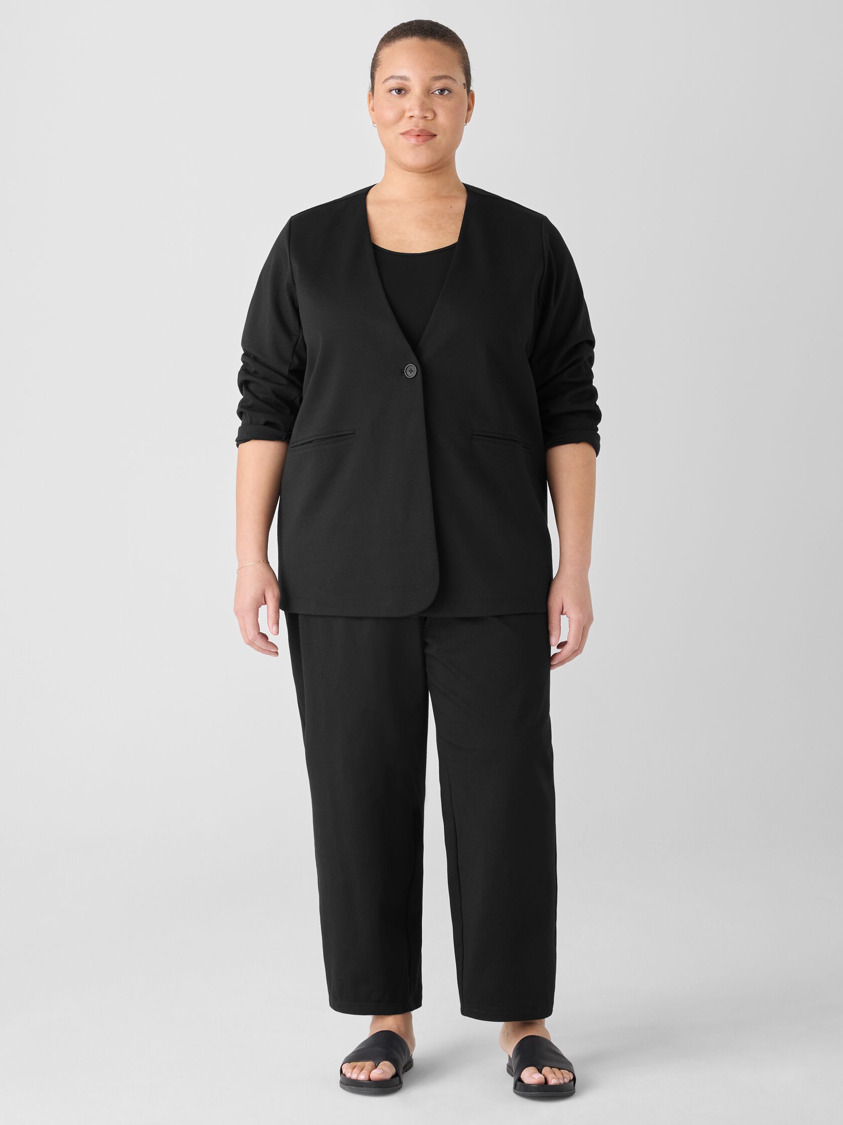 Cotton Blend Ponte V-Neck&nbsp;Blazer