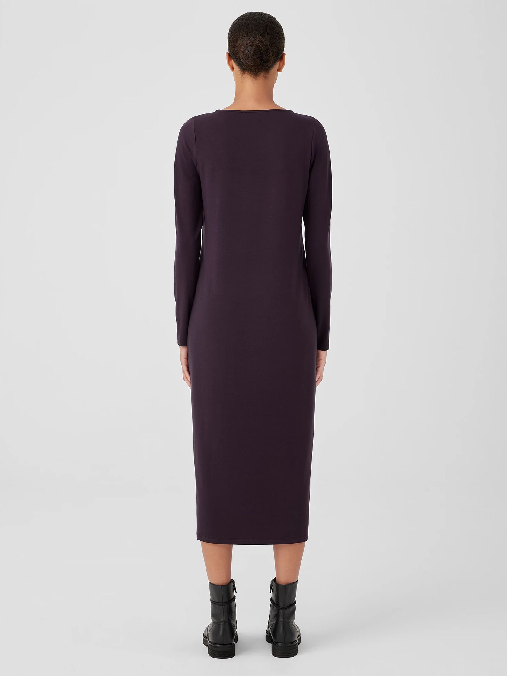 Stretch Jersey Knit Jewel Neck Dress