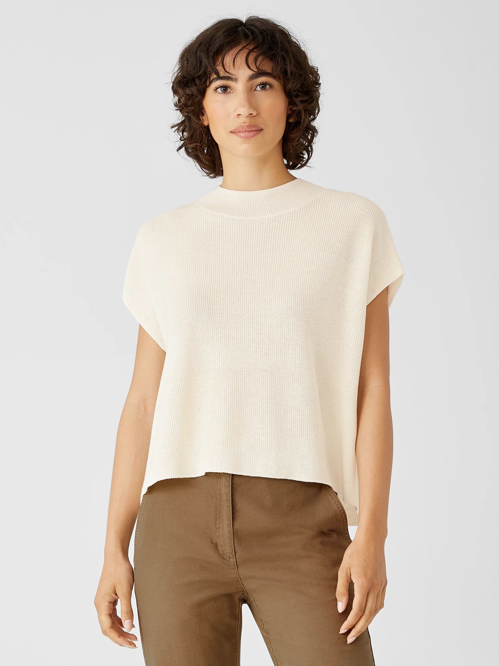 Organic Linen Cotton Mock Neck Top