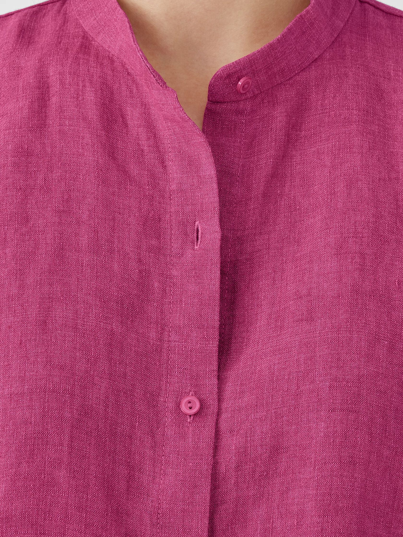 Washed Organic Linen Délavé Band Collar Shirt